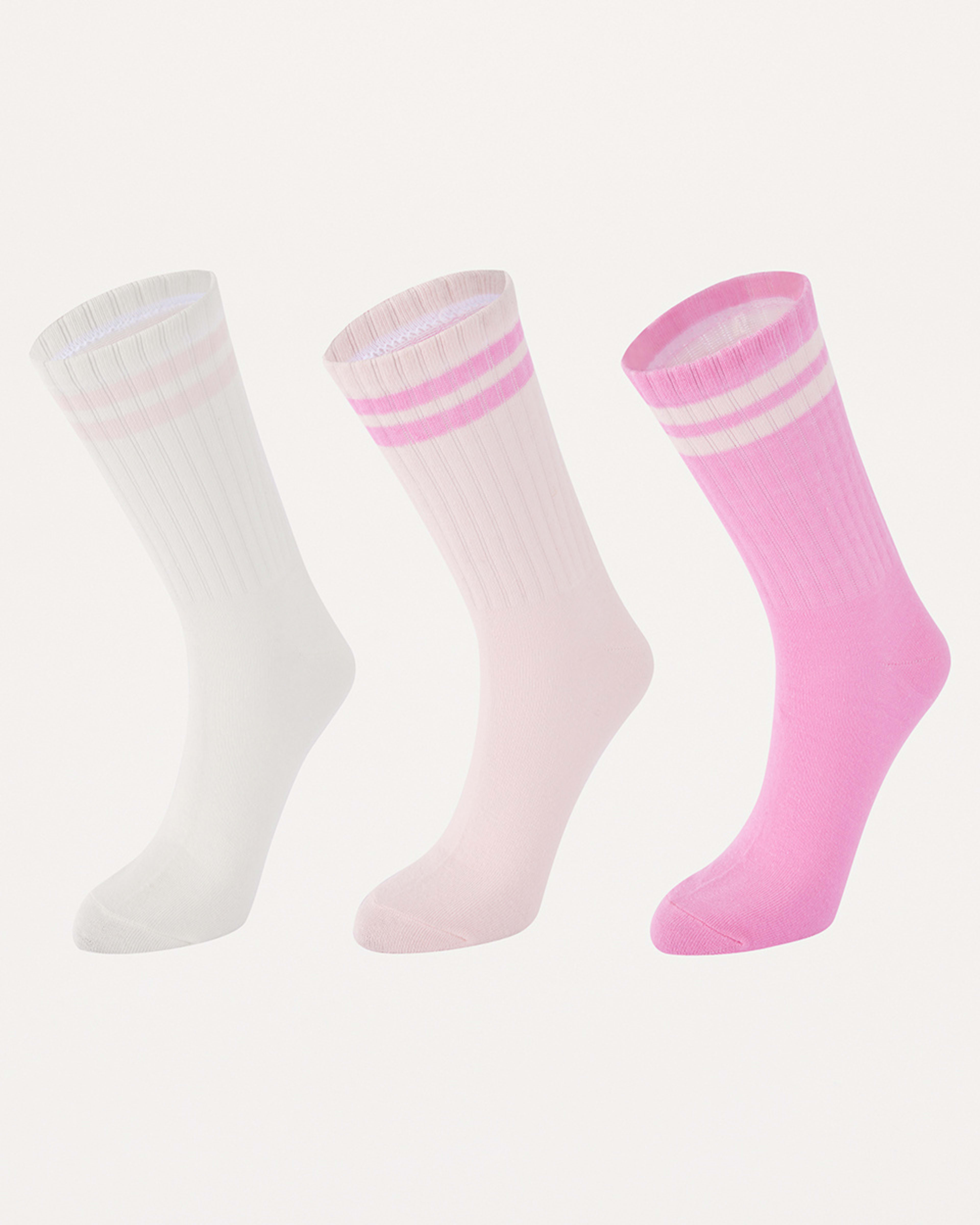 1 3 Pack Chunky Ribbed Full Crew Socks Pnk Stripe