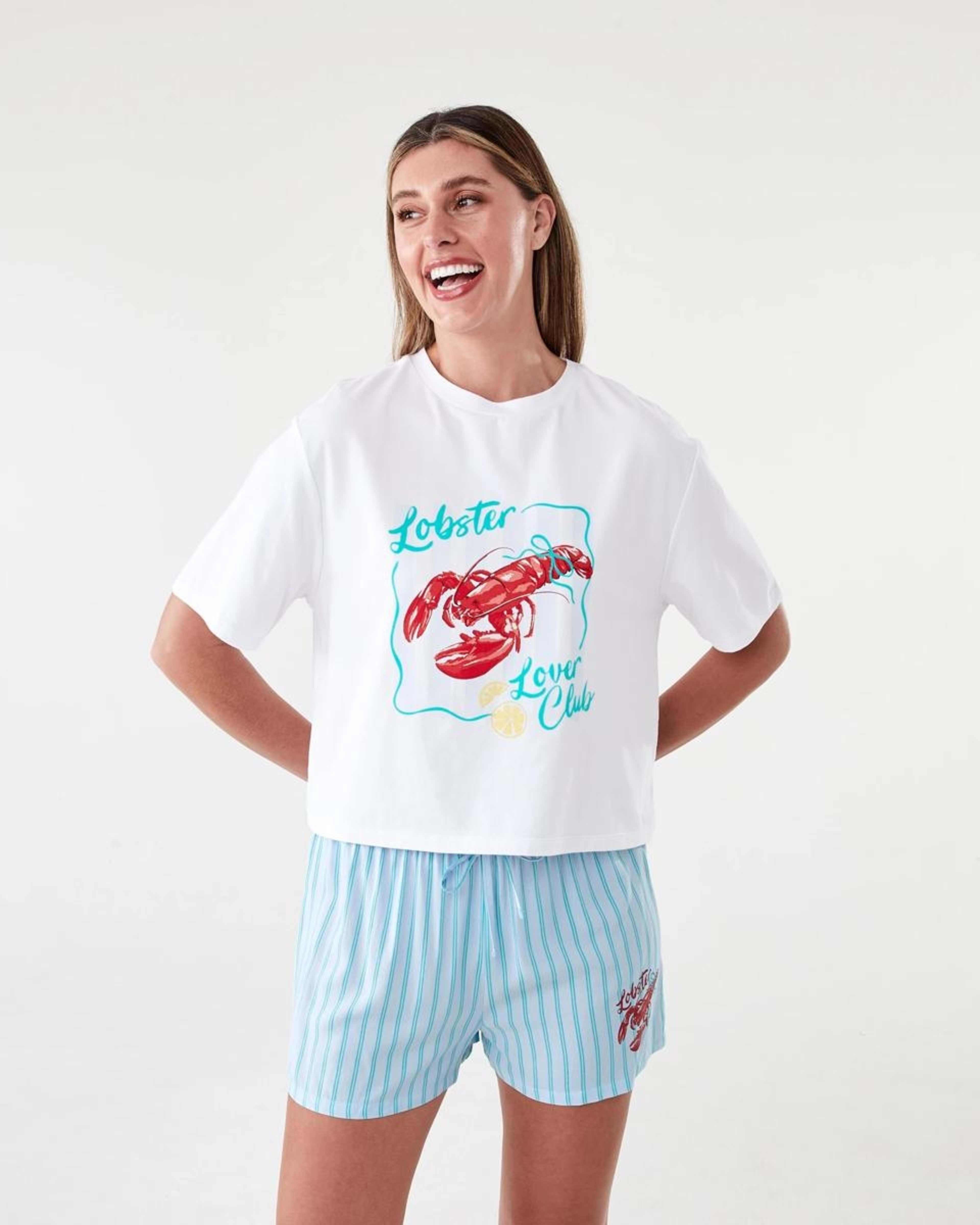 1 Print Knit T-shirt and Woven Shorts Pyjama Set Lobster, 1 of 8