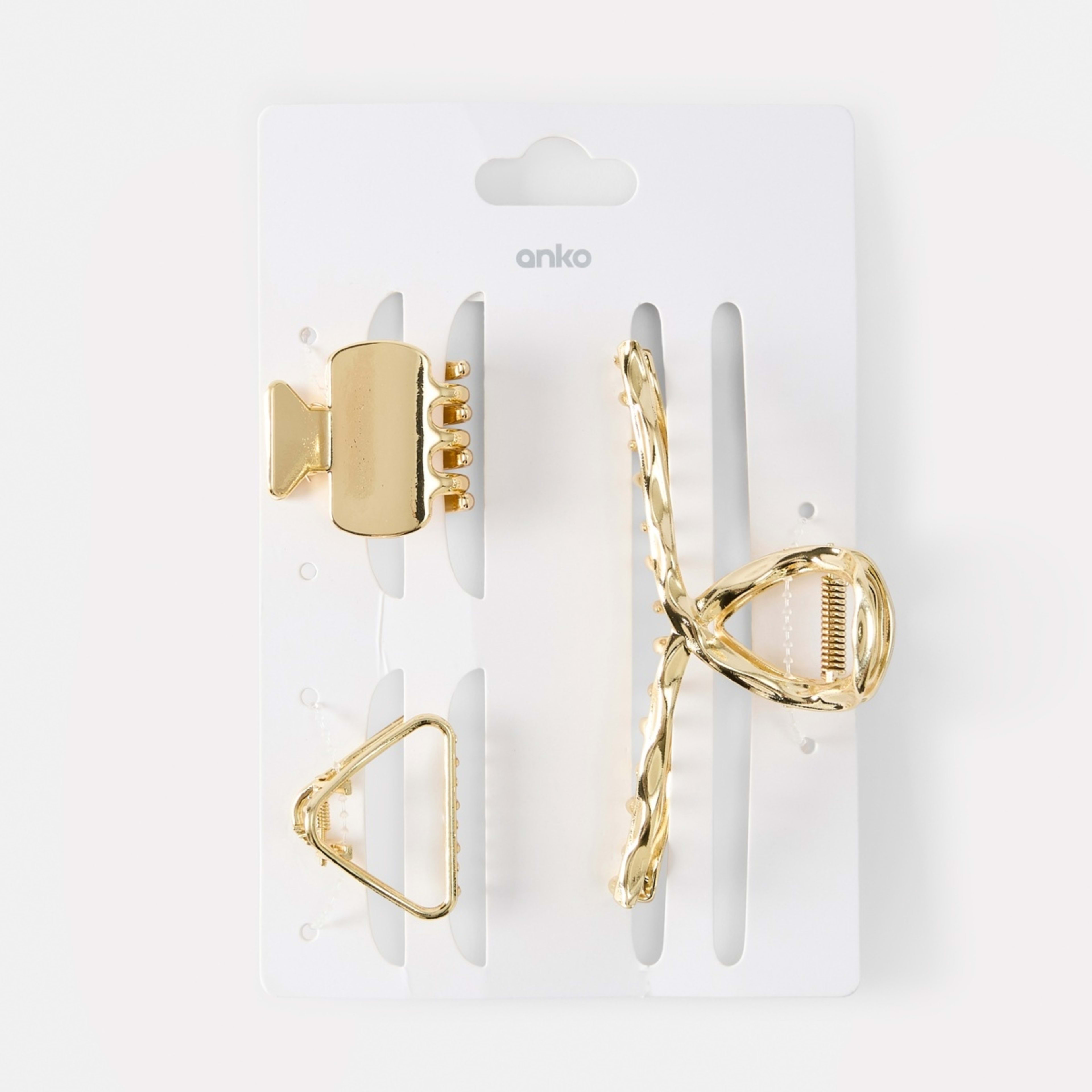 4 3 Pack Gold Tone Mix Statement Claw Hair Clips, 4 of 4