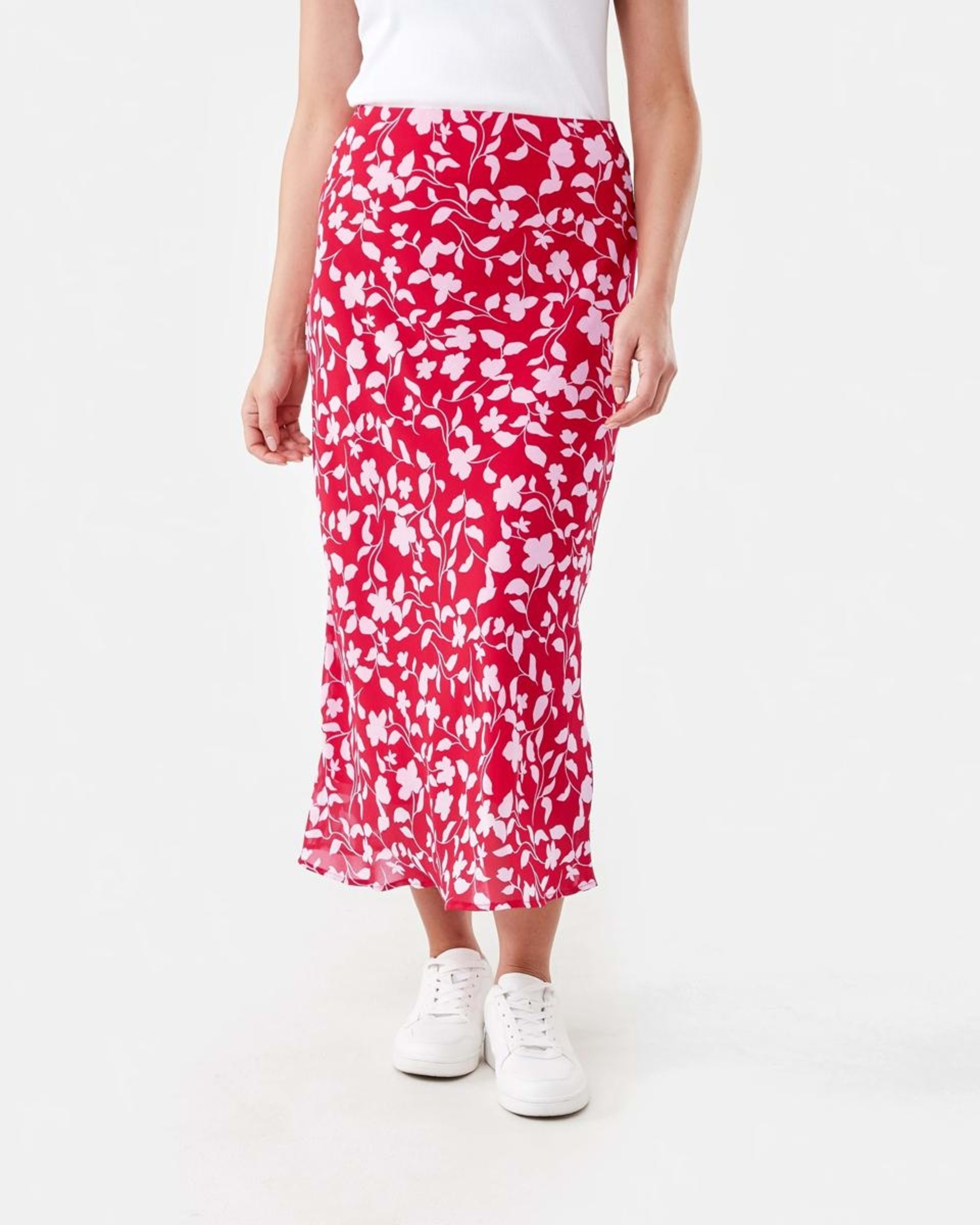 1 Chiffon Slip Midi Skirt Red Flrl, 1 of 5