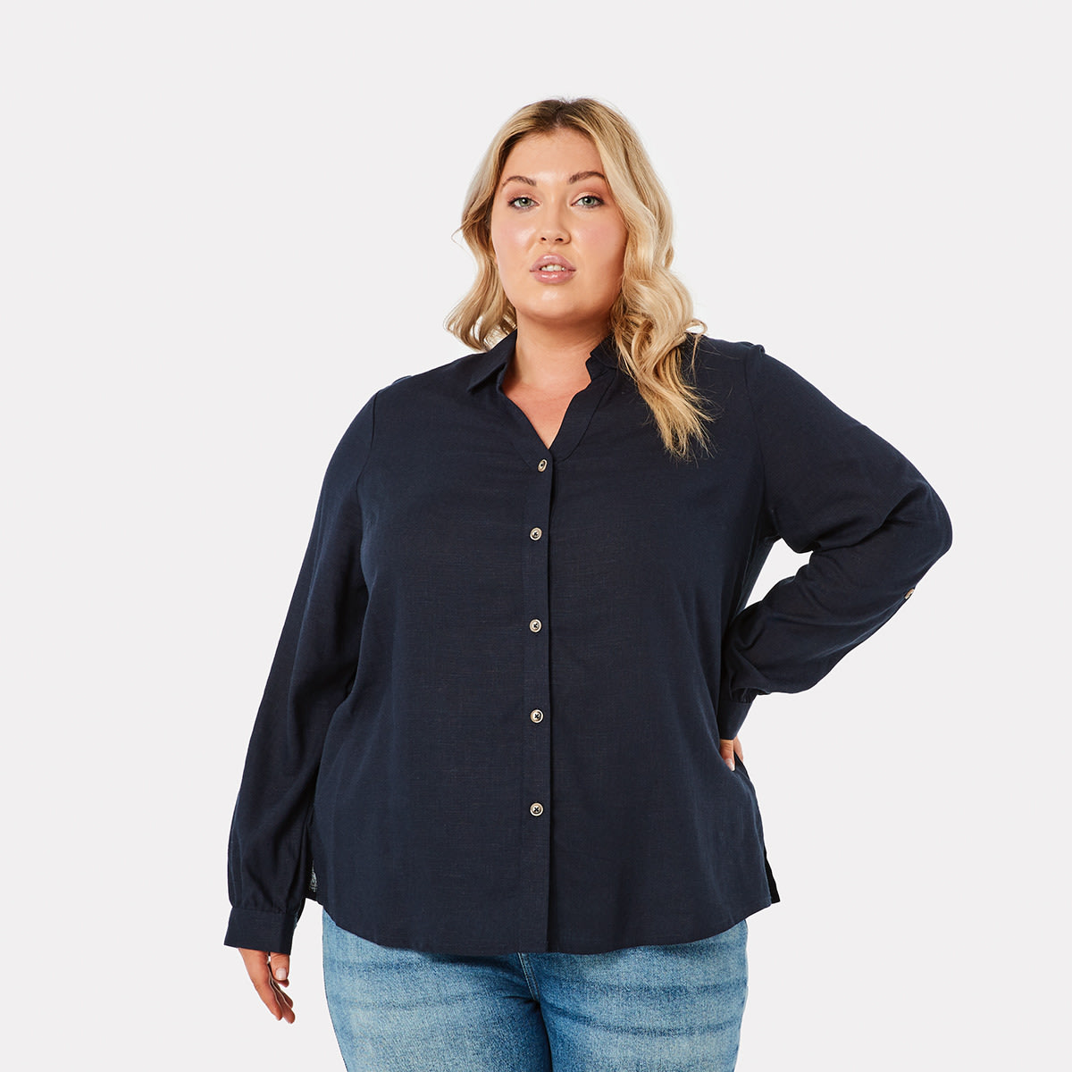 Curve Long Sleeve Textured Shirt - Kmart