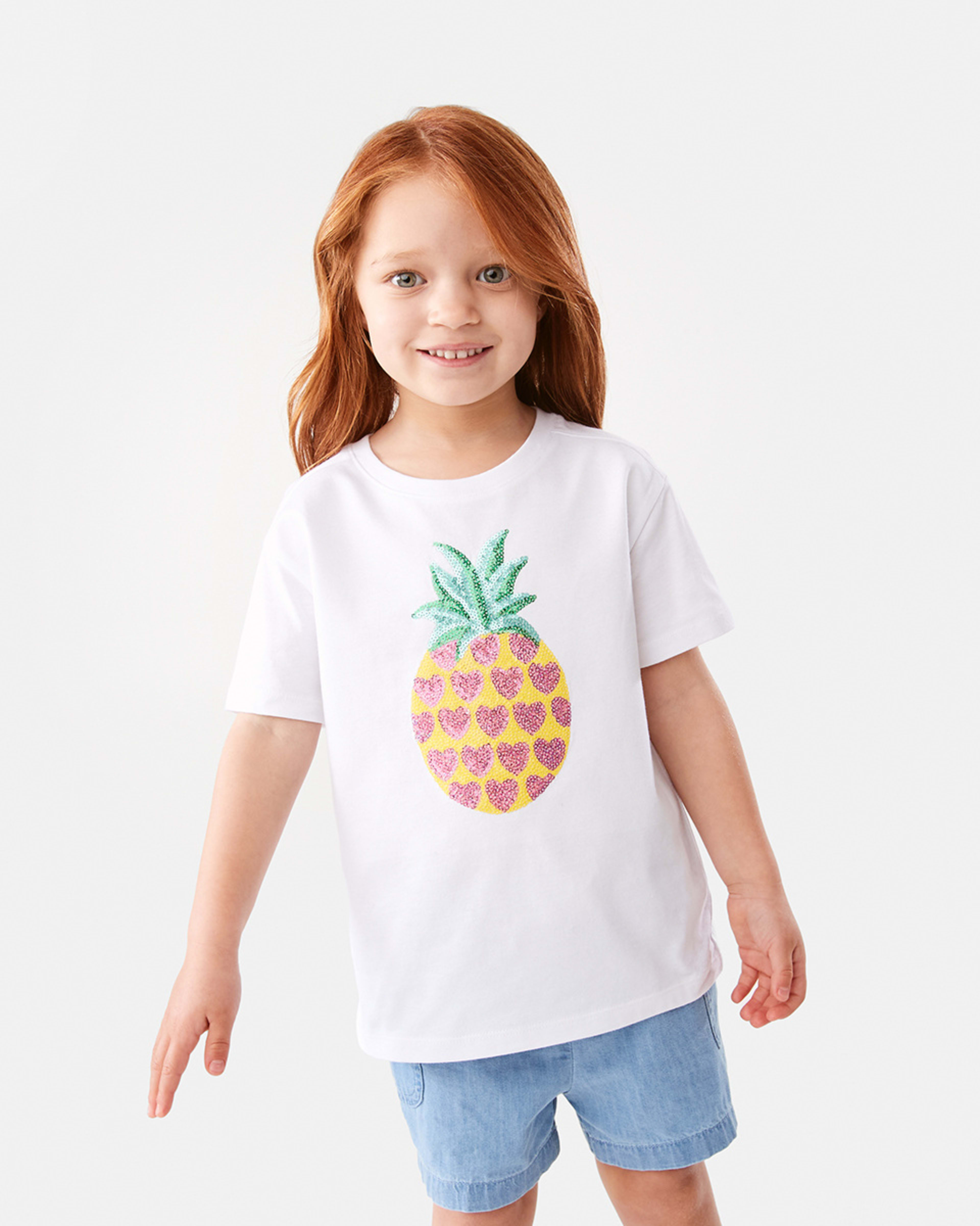 1 Short Sleeve Sequin T-shirt Wht Pinple