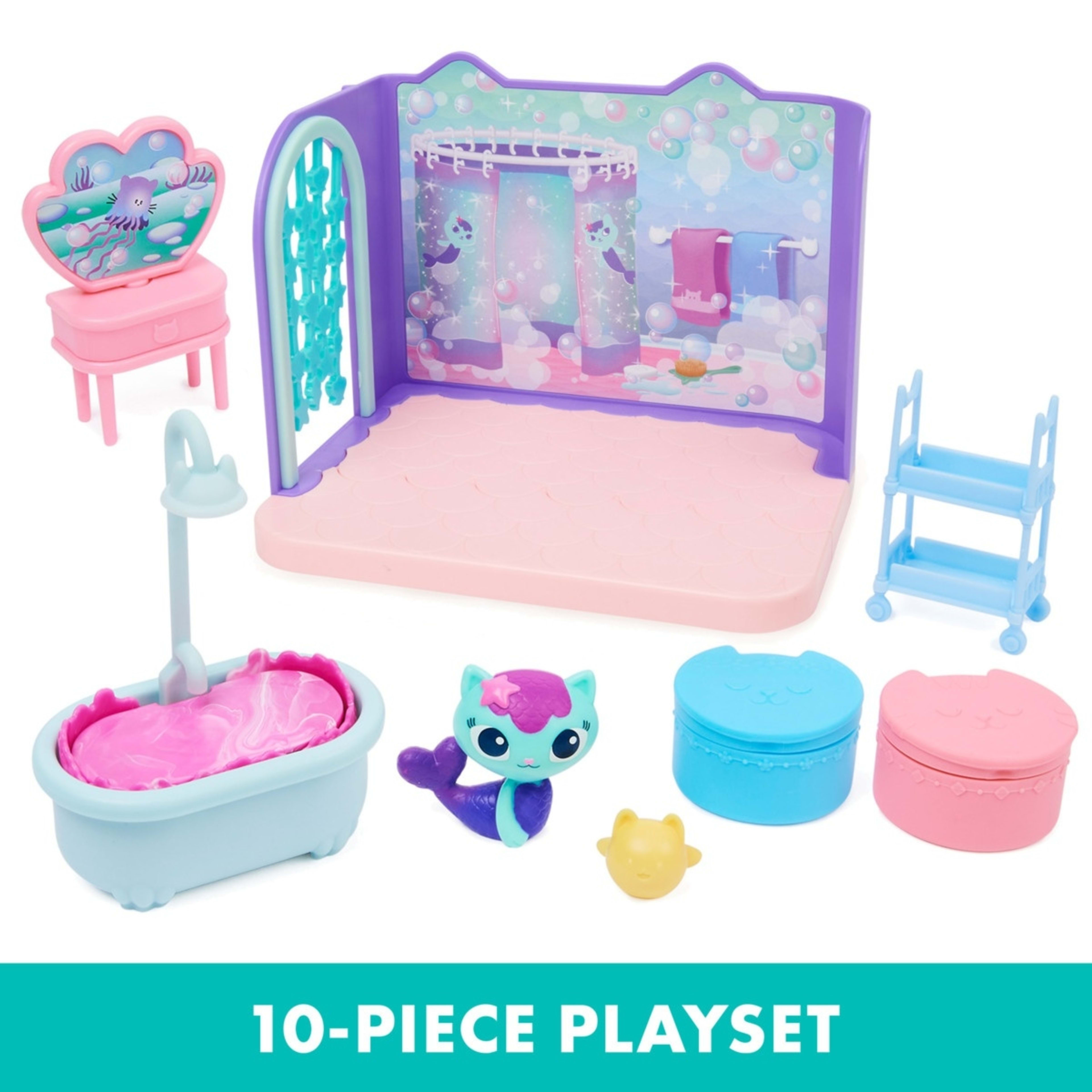 DreamWorks Gabby's Dollhouse MerCat Primp and Pamper Bathroom Set Kmart