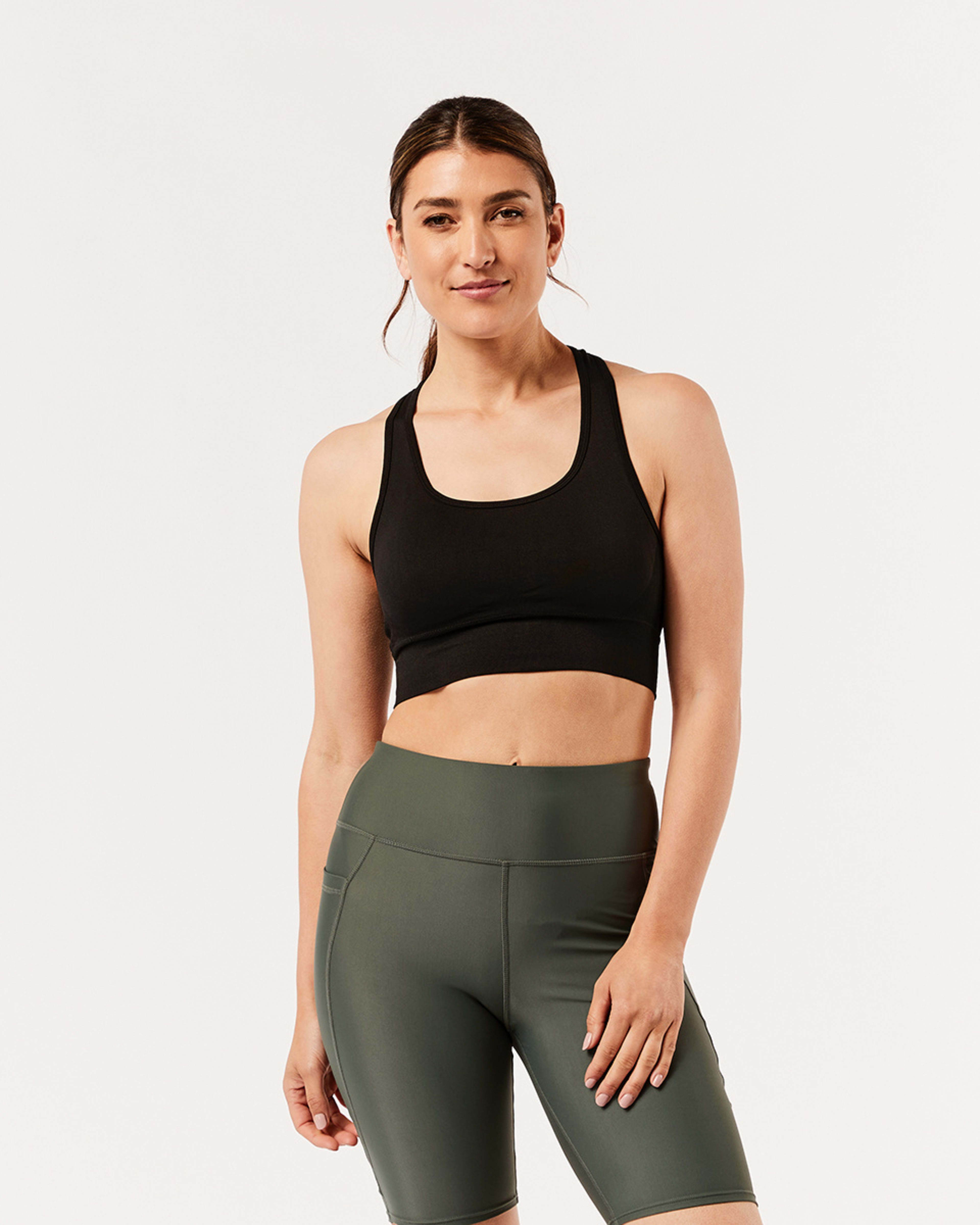 1 Active Womens Low Impact Seamfree Crop Top BLACK, 1 of 5
