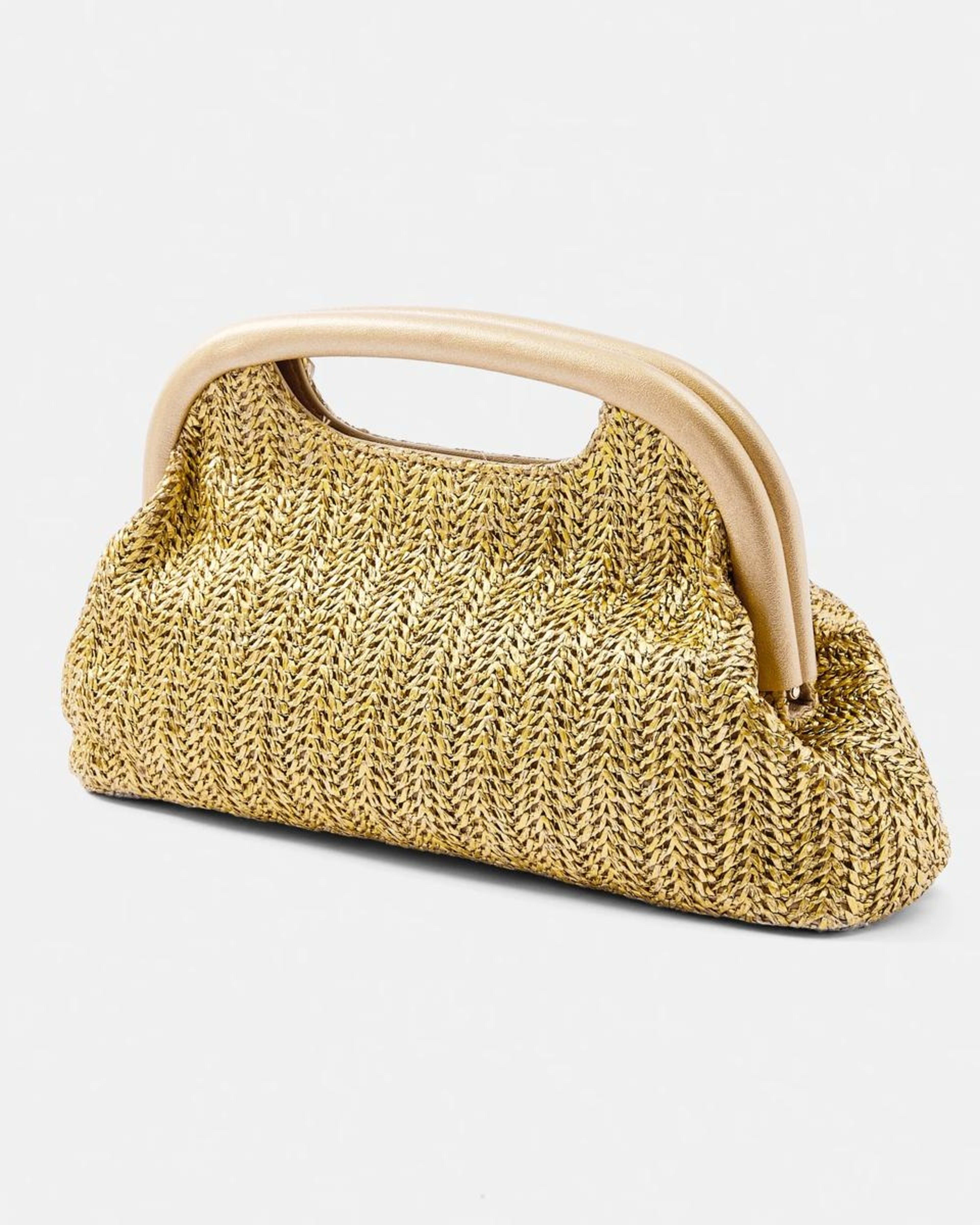 1 Metallic Straw Clutch Gold, 1 of 4