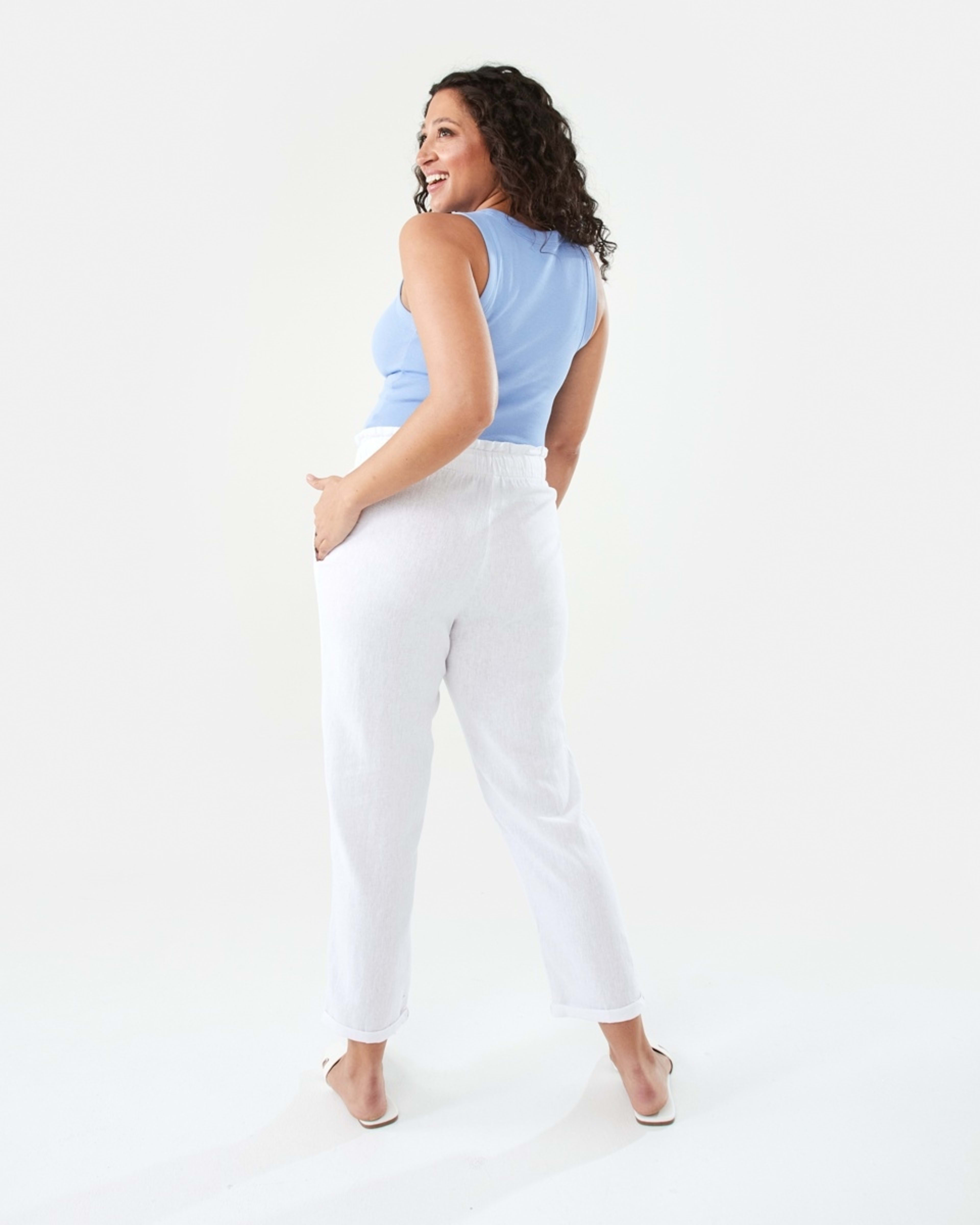4 Drawstring Linen Blend Pants White, 4 of 9