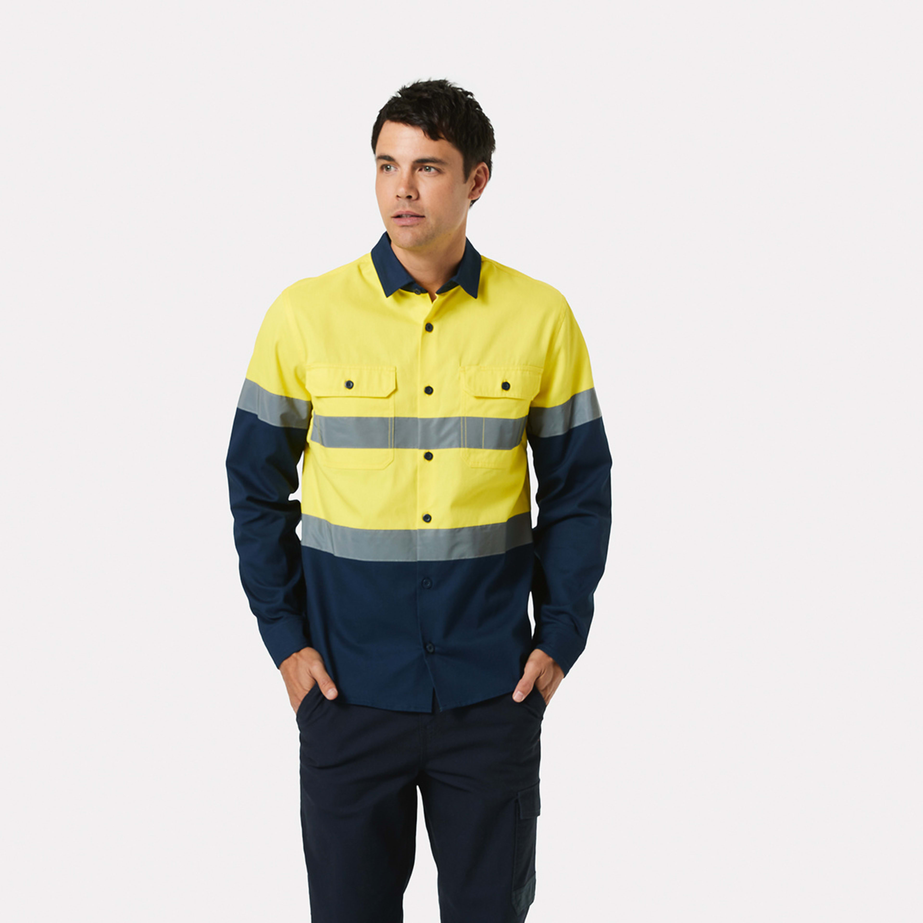 1 Workwear Hi-Visiblity Long Sleeve Reflective Shirt Safety Yellow, 1 of 5