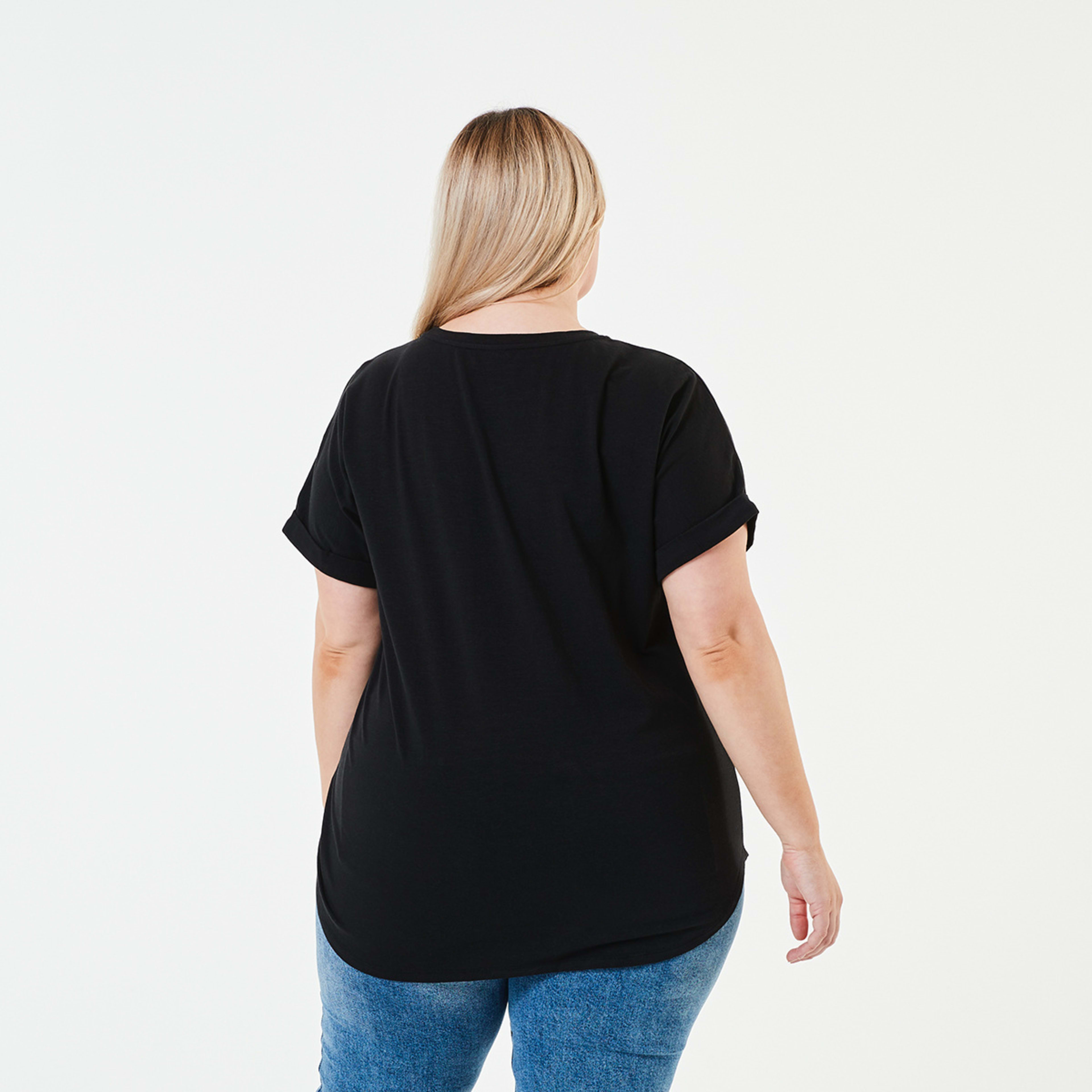 3 Curve Short Sleeve Longline Slub T-shirt Black, 3 of 4