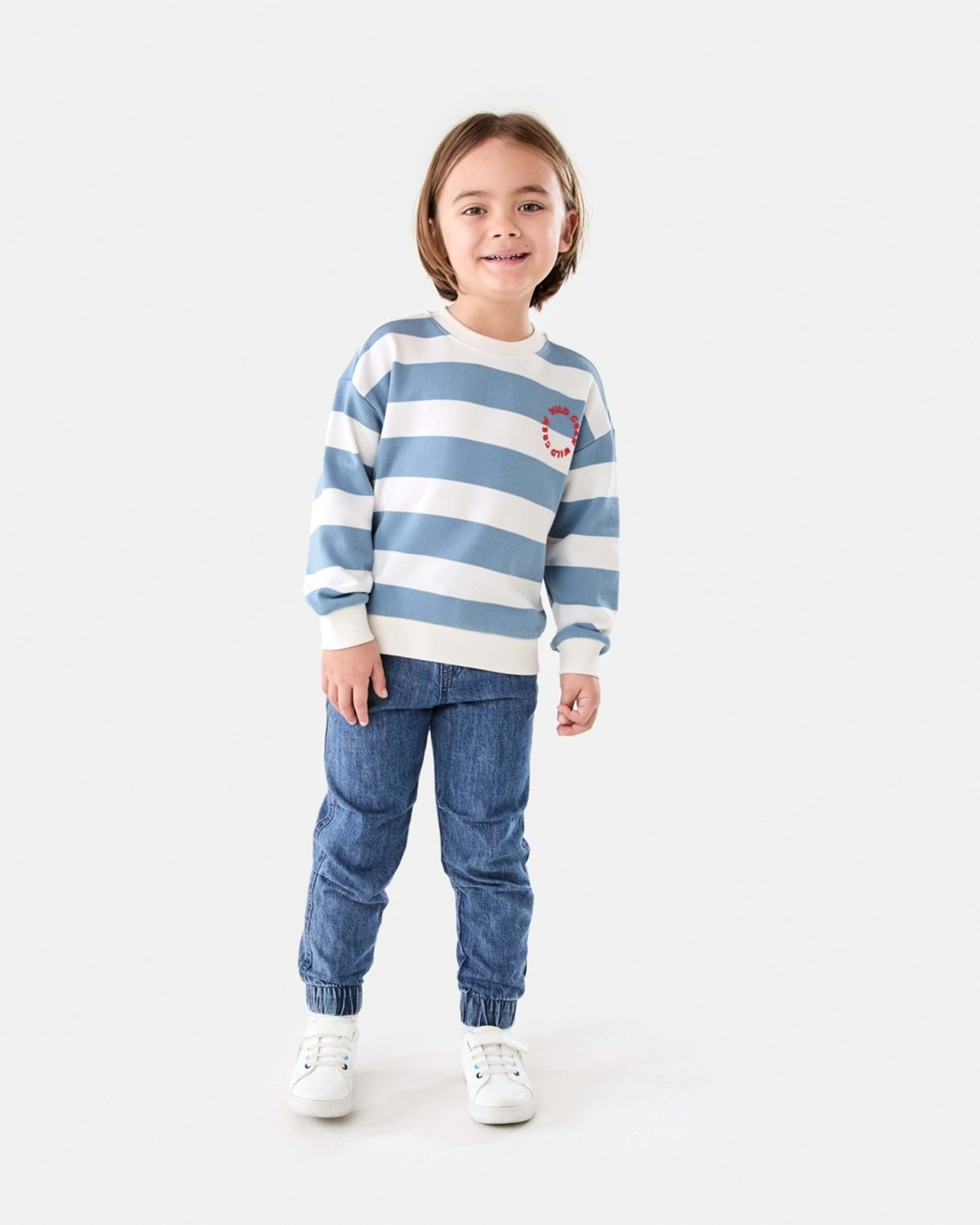6 Stripe Oversized Crew Neck Sweatshirt Blu Stripe, 6 of 7