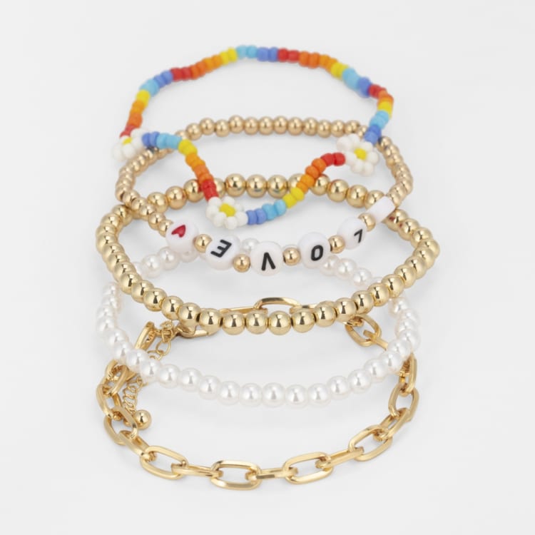 5 Pack Love Bead Bracelet Gold Tone Kmart