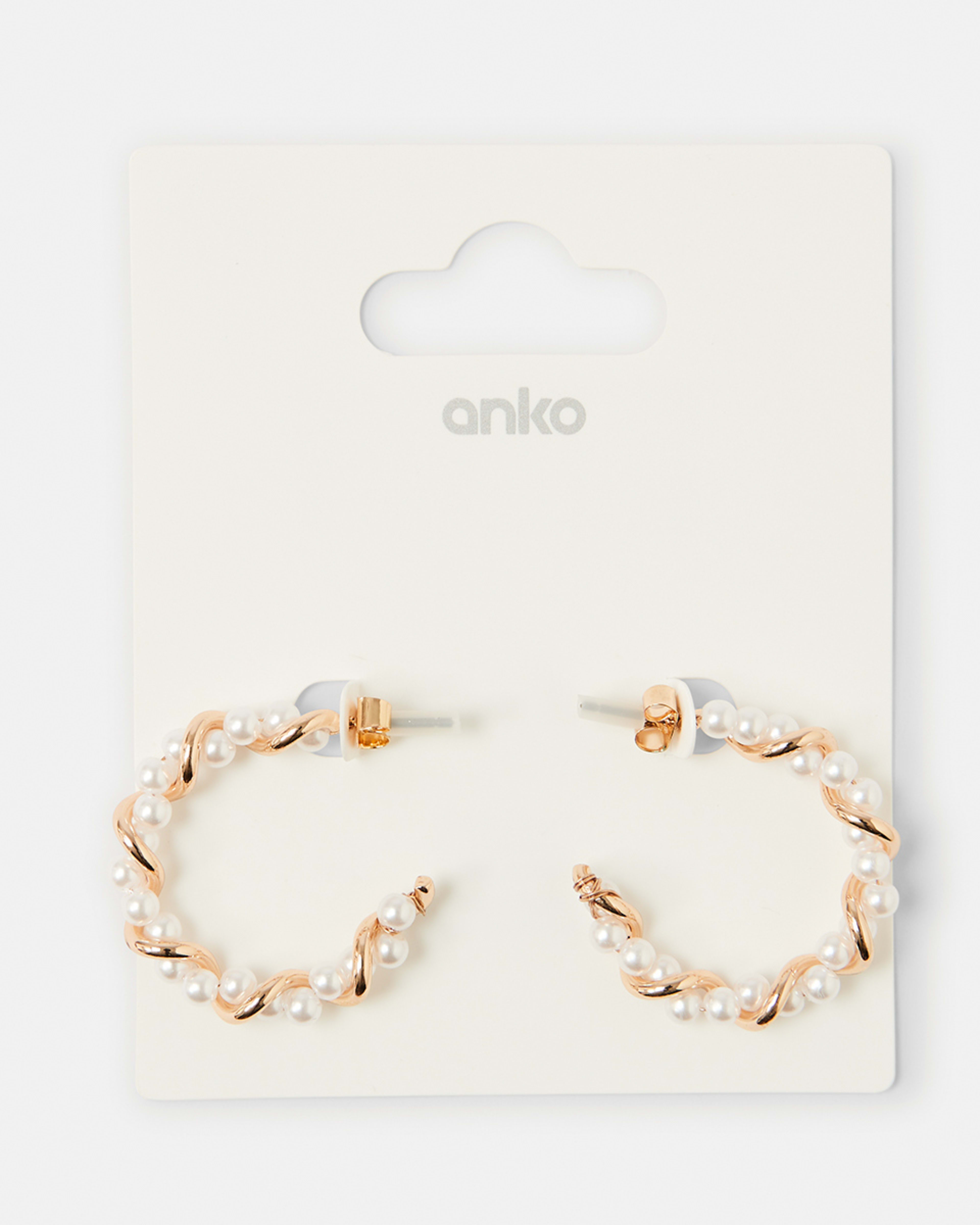 5 Faux Pearl Twist Hoop Earrings - Gold Tone Pearl, 5 of 5