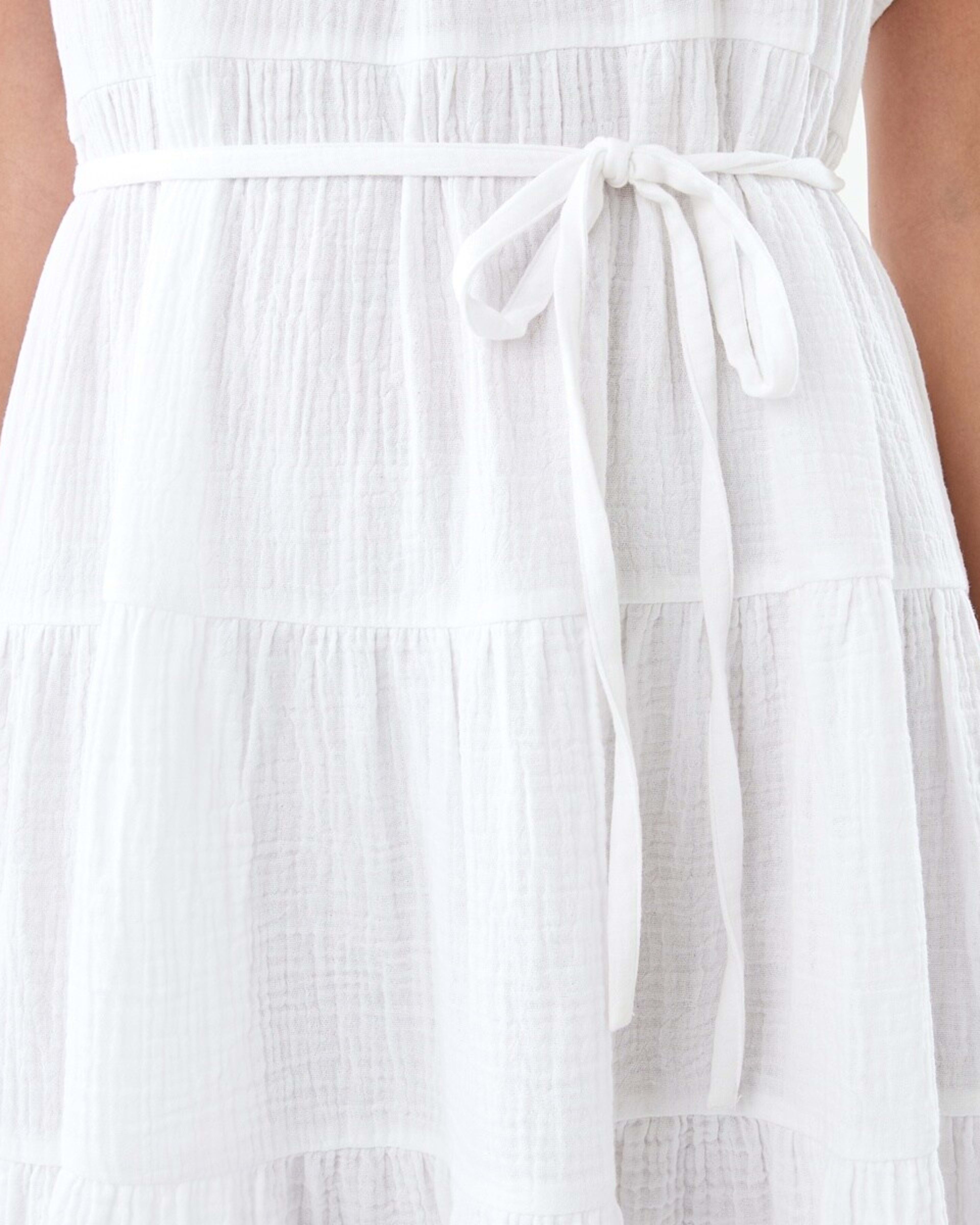6 Short Sleeve Double Cloth Mini Dress White, 6 of 8