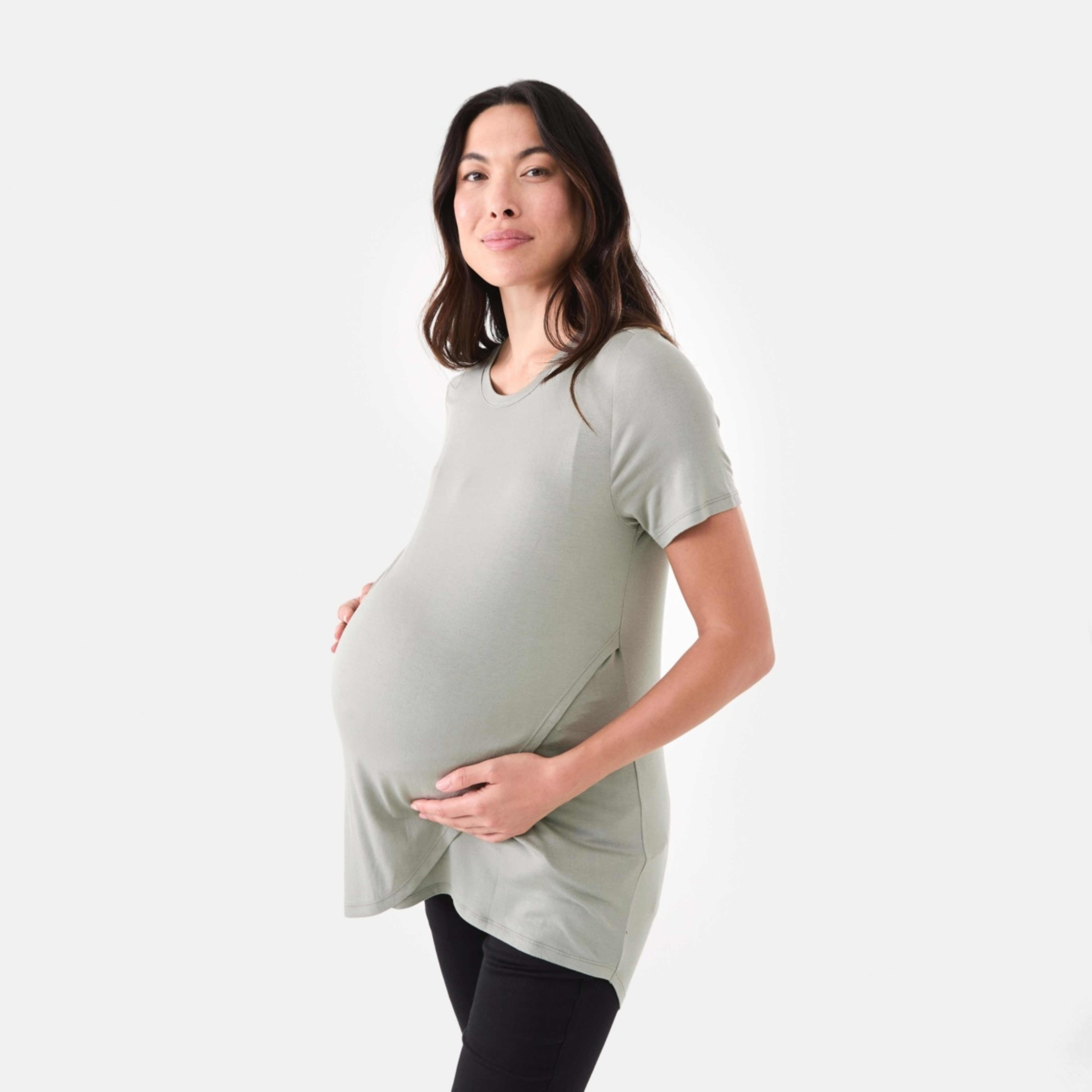 2 Maternity Overlay T-shirt Soft Khaki, 2 of 5