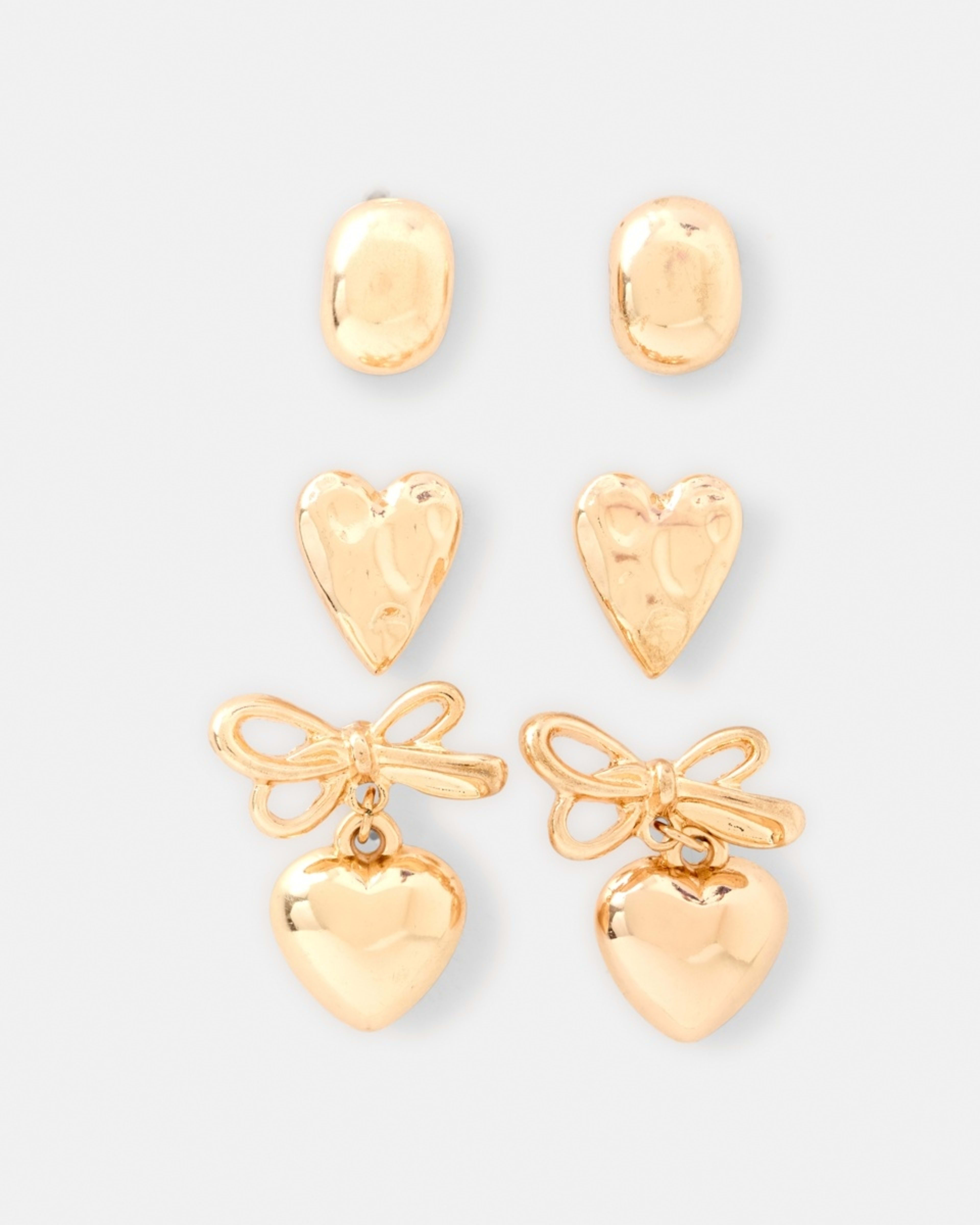 1 3 Pack Heart Bow Stud Earrings - Gold Tone Gold, 1 of 5
