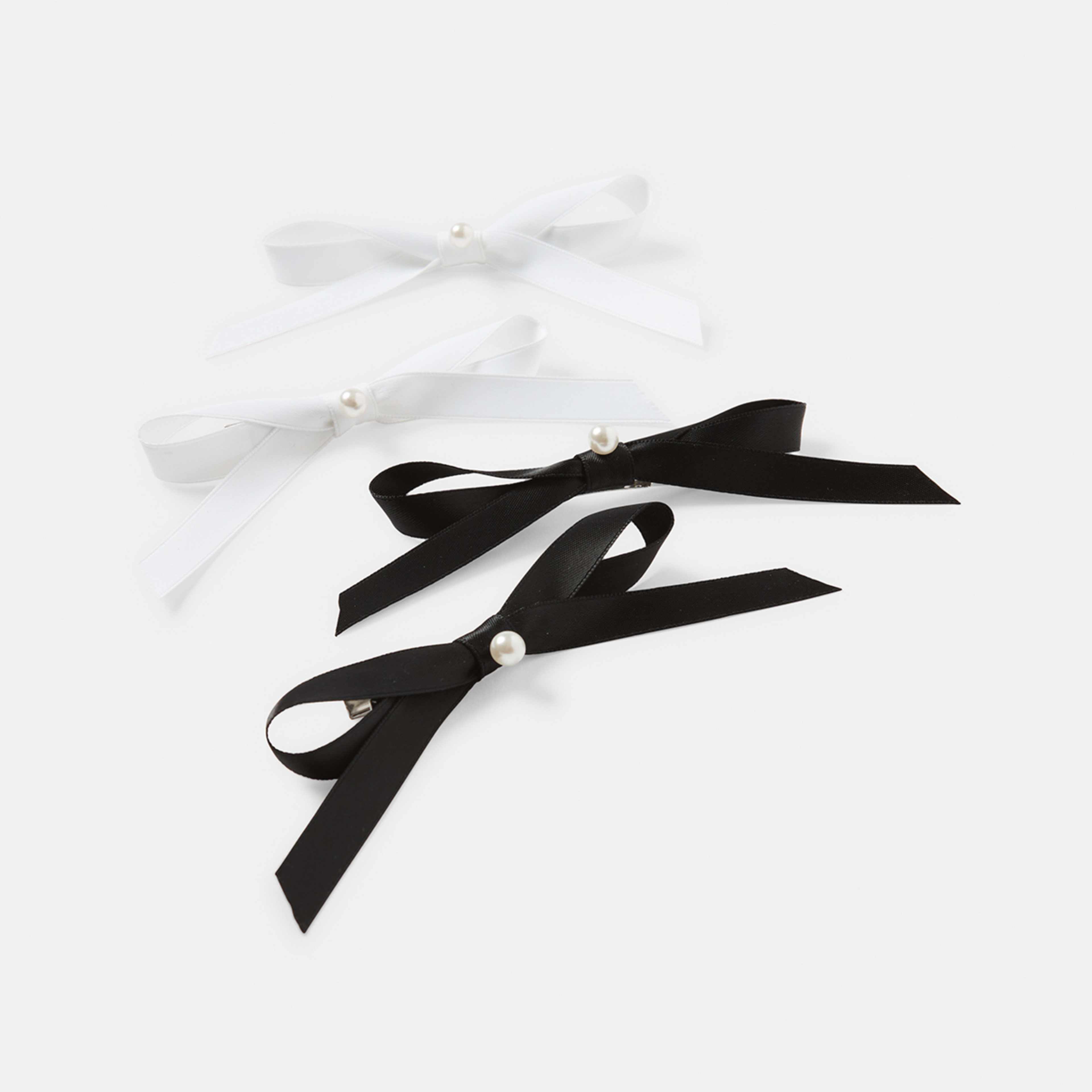 1 4 Pack White and Black Bow Pearl Hair Clips