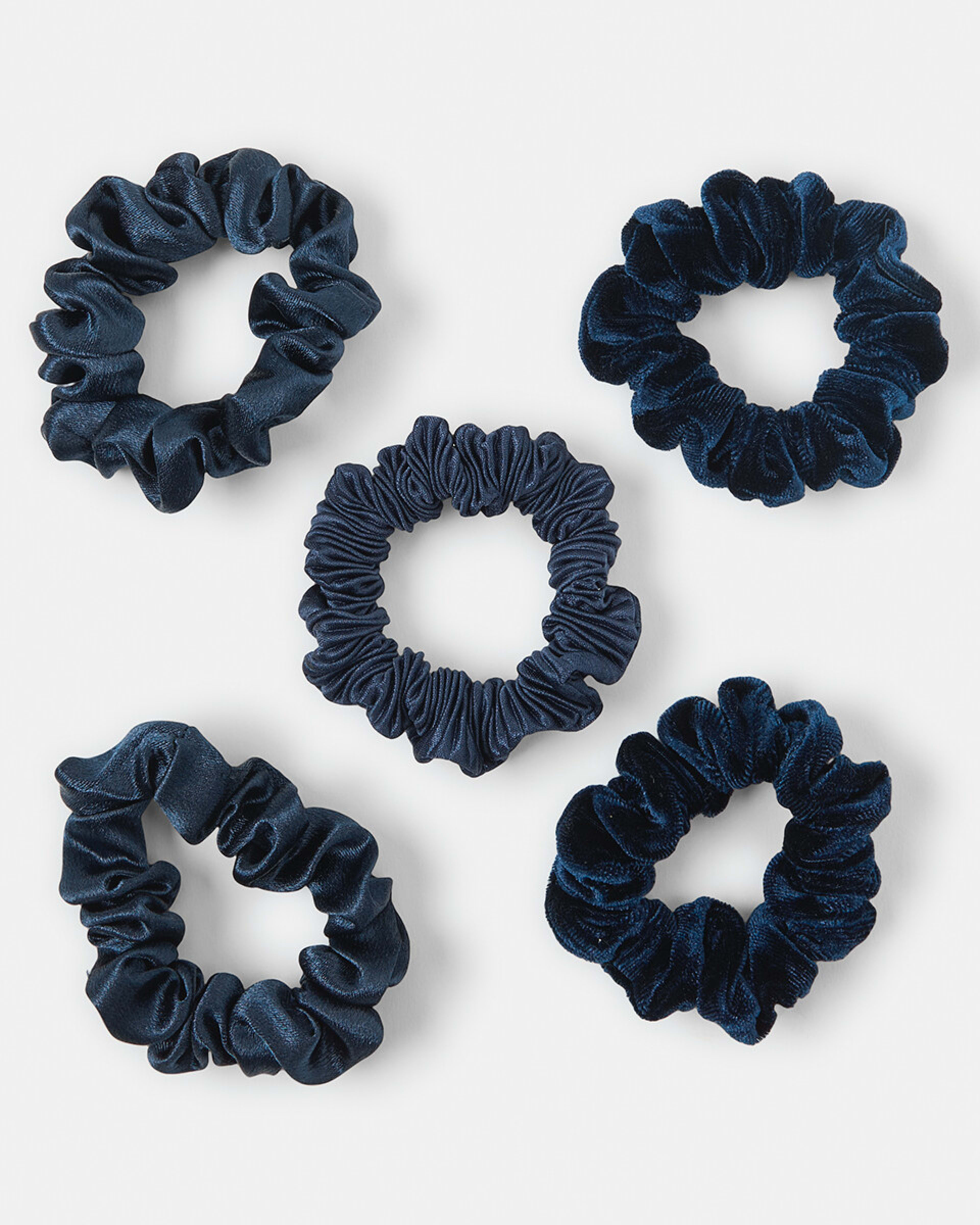 1 5 Pack Mini Textured Hair Scrunchies Navy