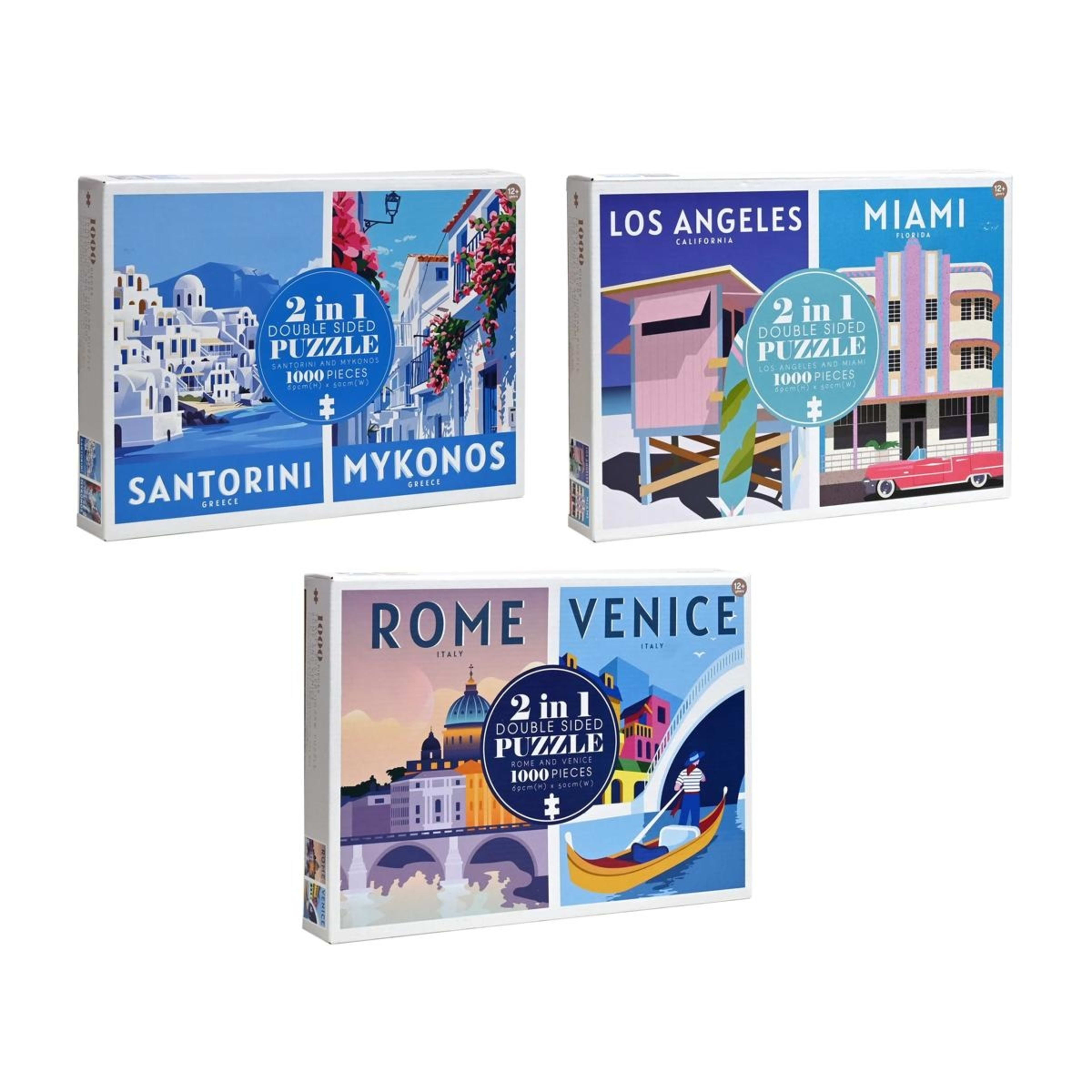 1 1000 Piece 2 in 1 Double Sided Vintage Travel Poster Puzzles - Assorted