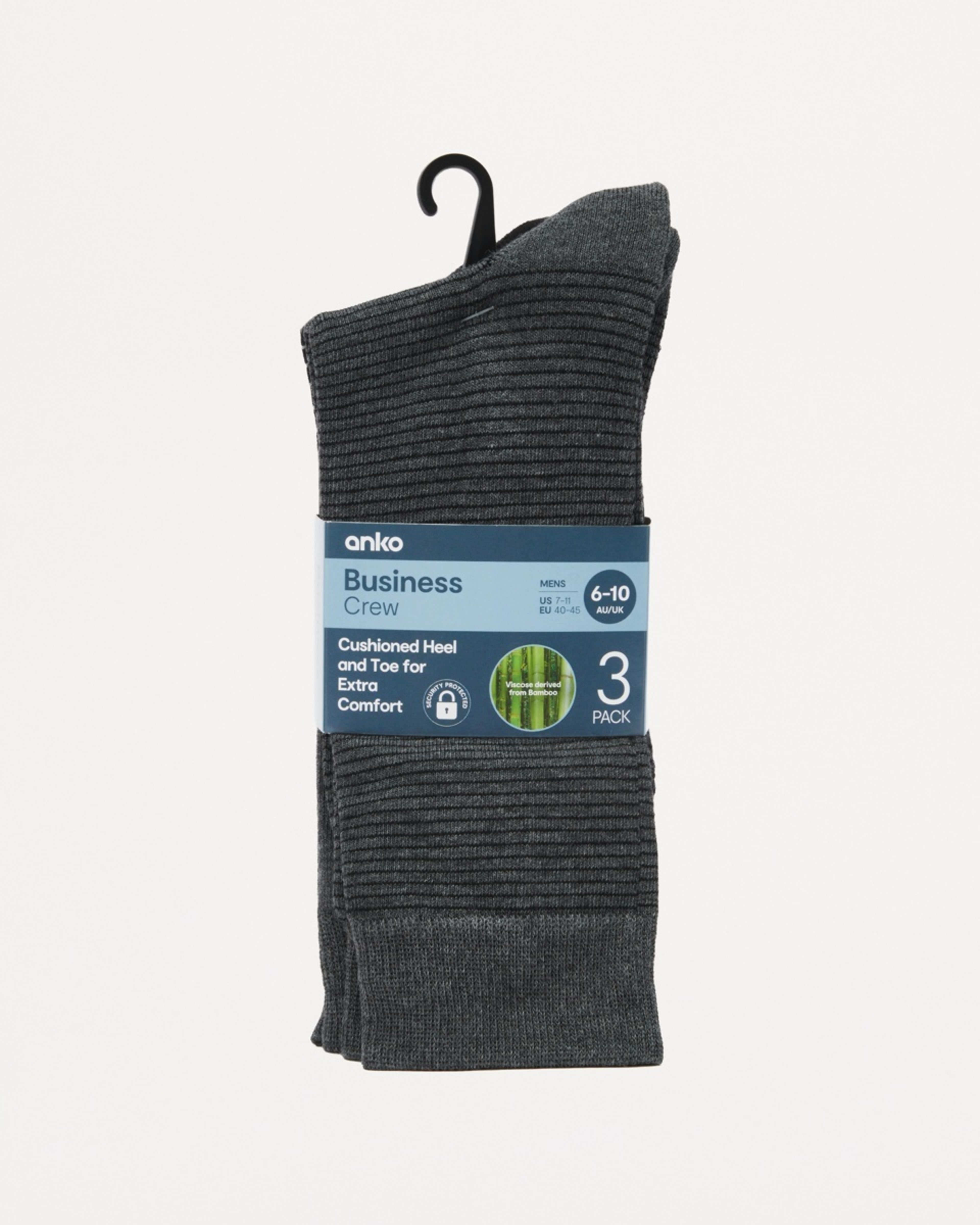 3 3 Pack Bamboo Rib Socks Gry Stripe, 3 of 3