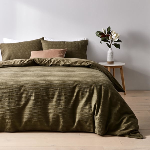 Makena Cotton Quilt Cover Set - King Bed, Olive