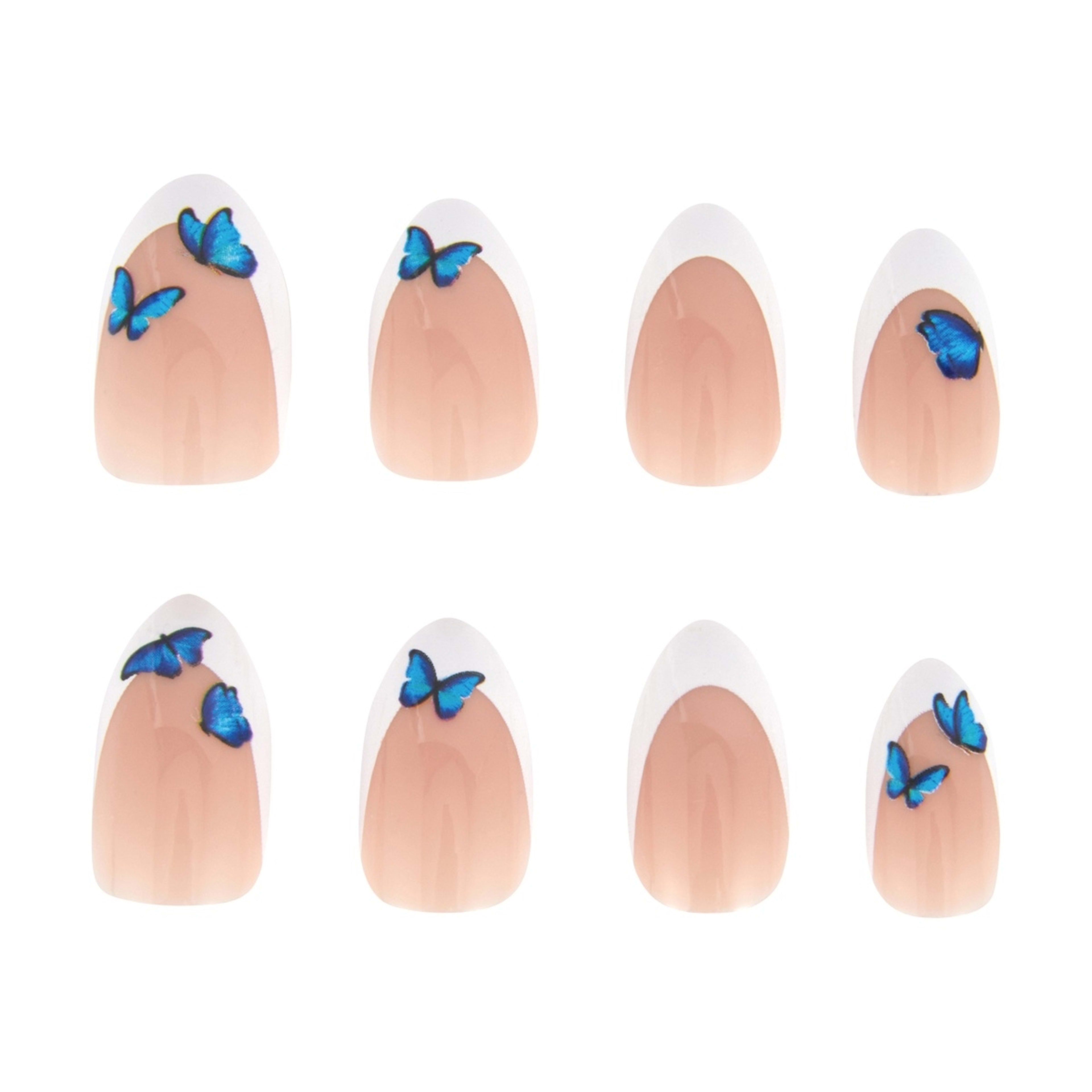 5 OXX Cosmetics 24 Pack Artificial Nails with Adhesive - Almond Shape, French Tip and Blue Butterflies, 5 of 5