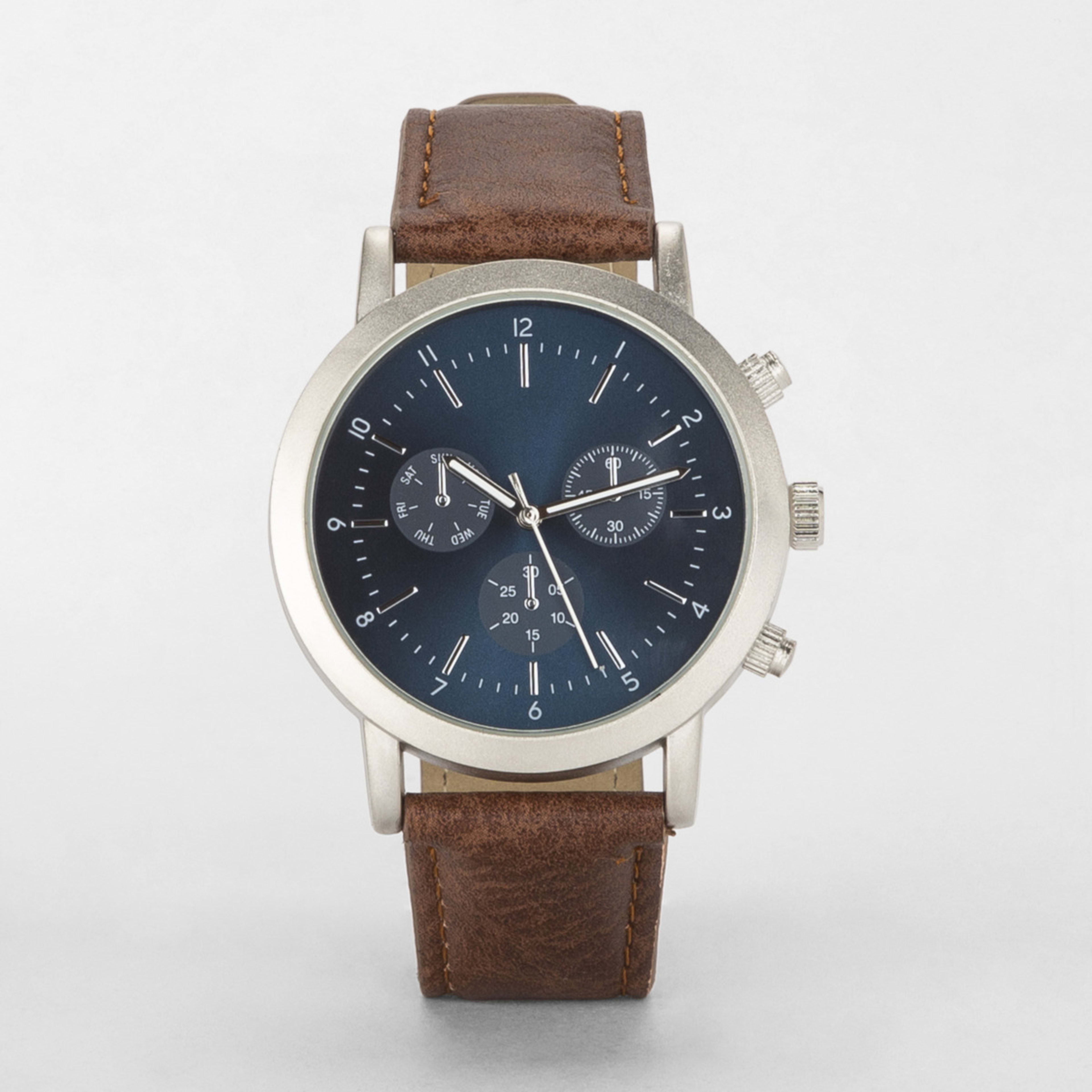 1 Chronograph Look Analogue Watch - Brown