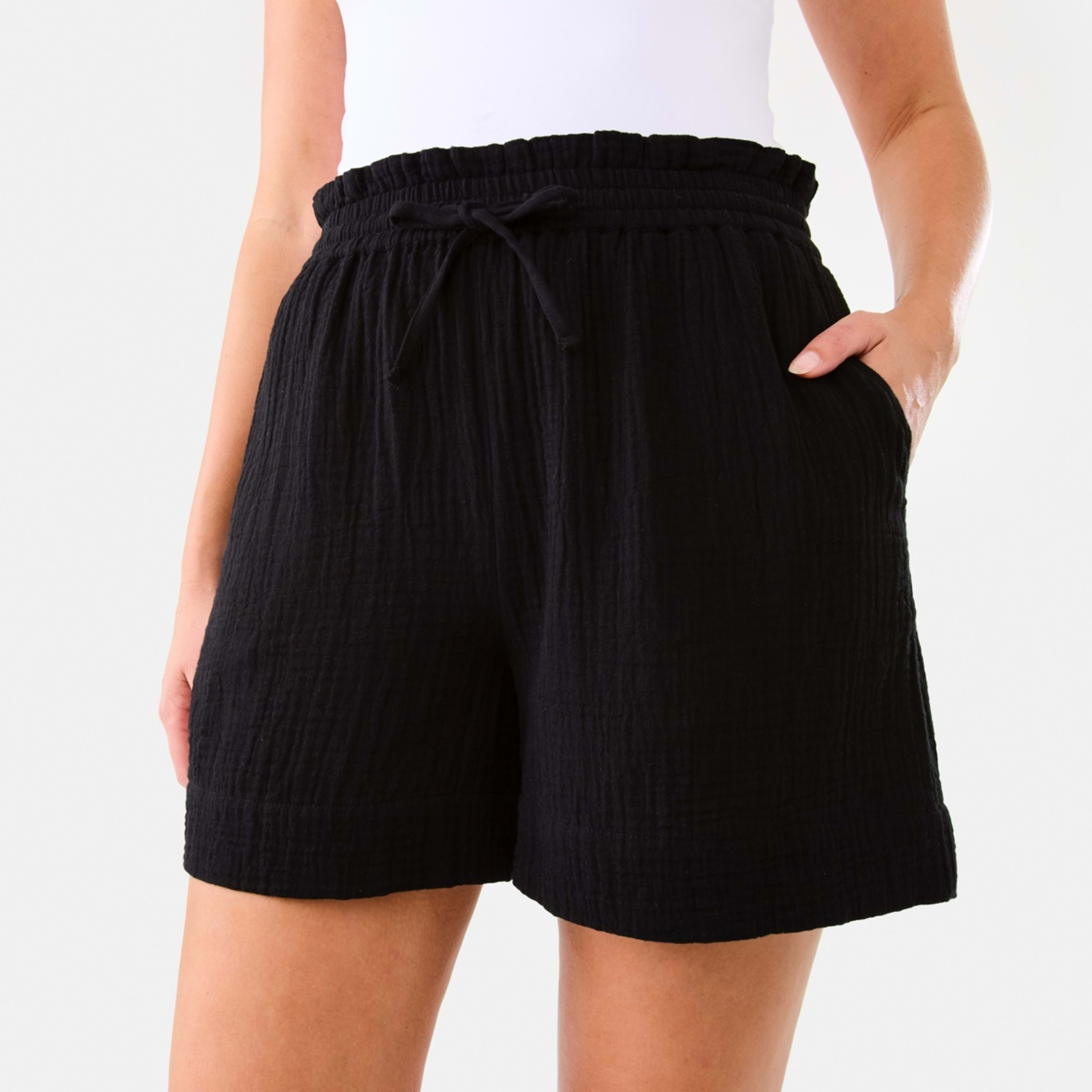 1 Paperbag Double Cloth Shorts Blk, 1 of 8