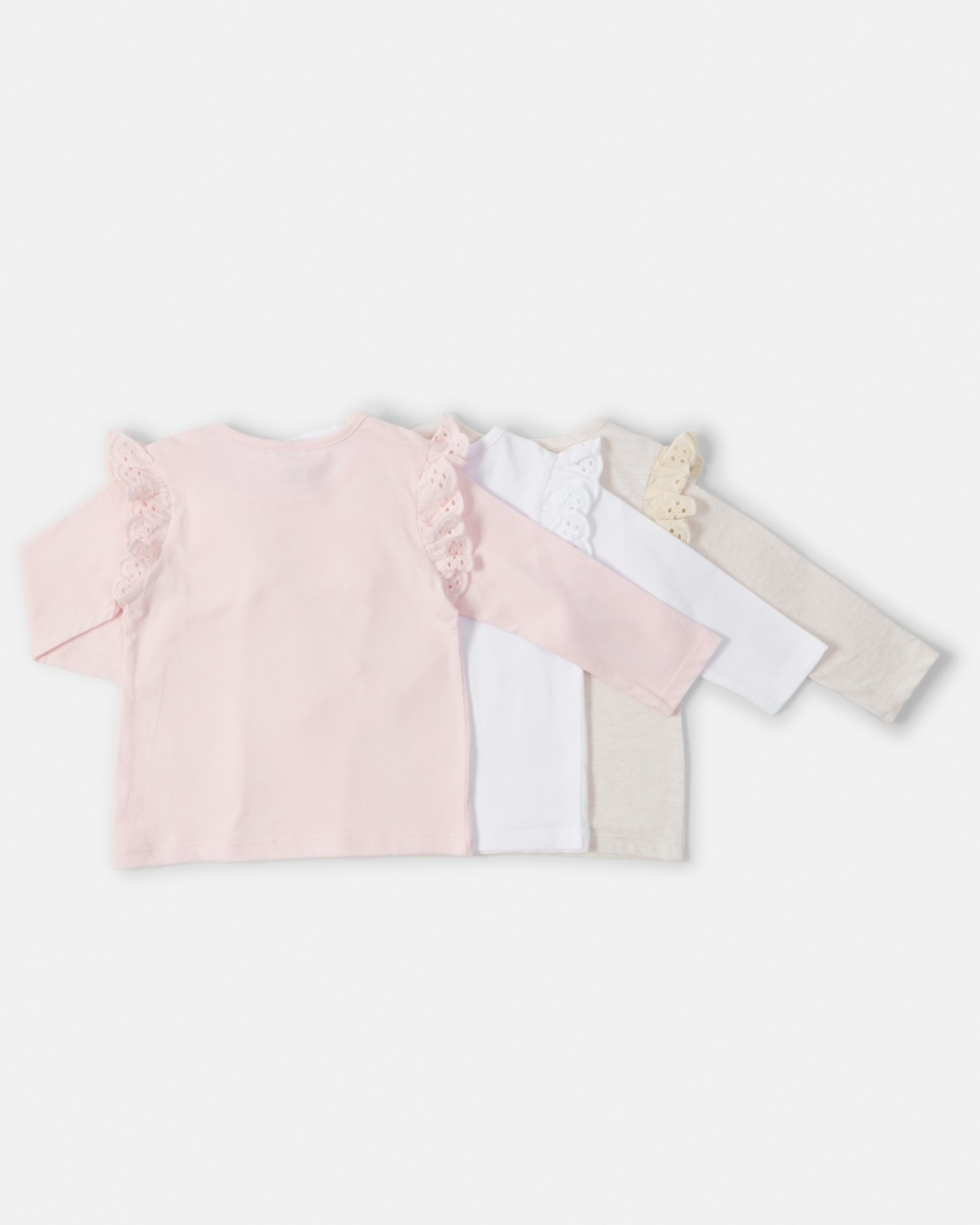 2 3 Pack Long Sleeve Broderie T-shirt Pnk Bge Pk, 2 of 8