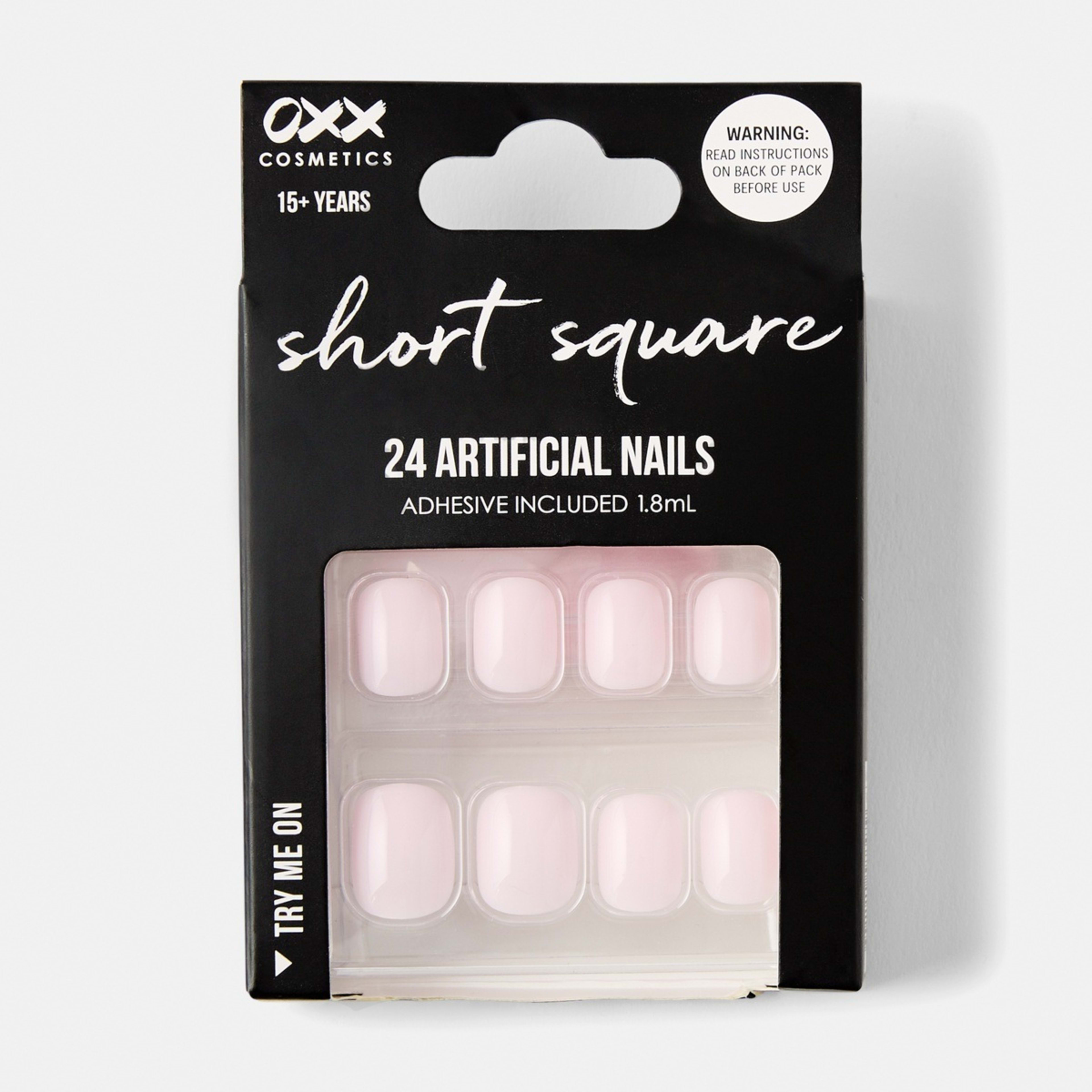 1 OXX Cosmetics 24 Pack Artificial Nails with Adhesive - Short Square Shape, Pink, 1 of 5