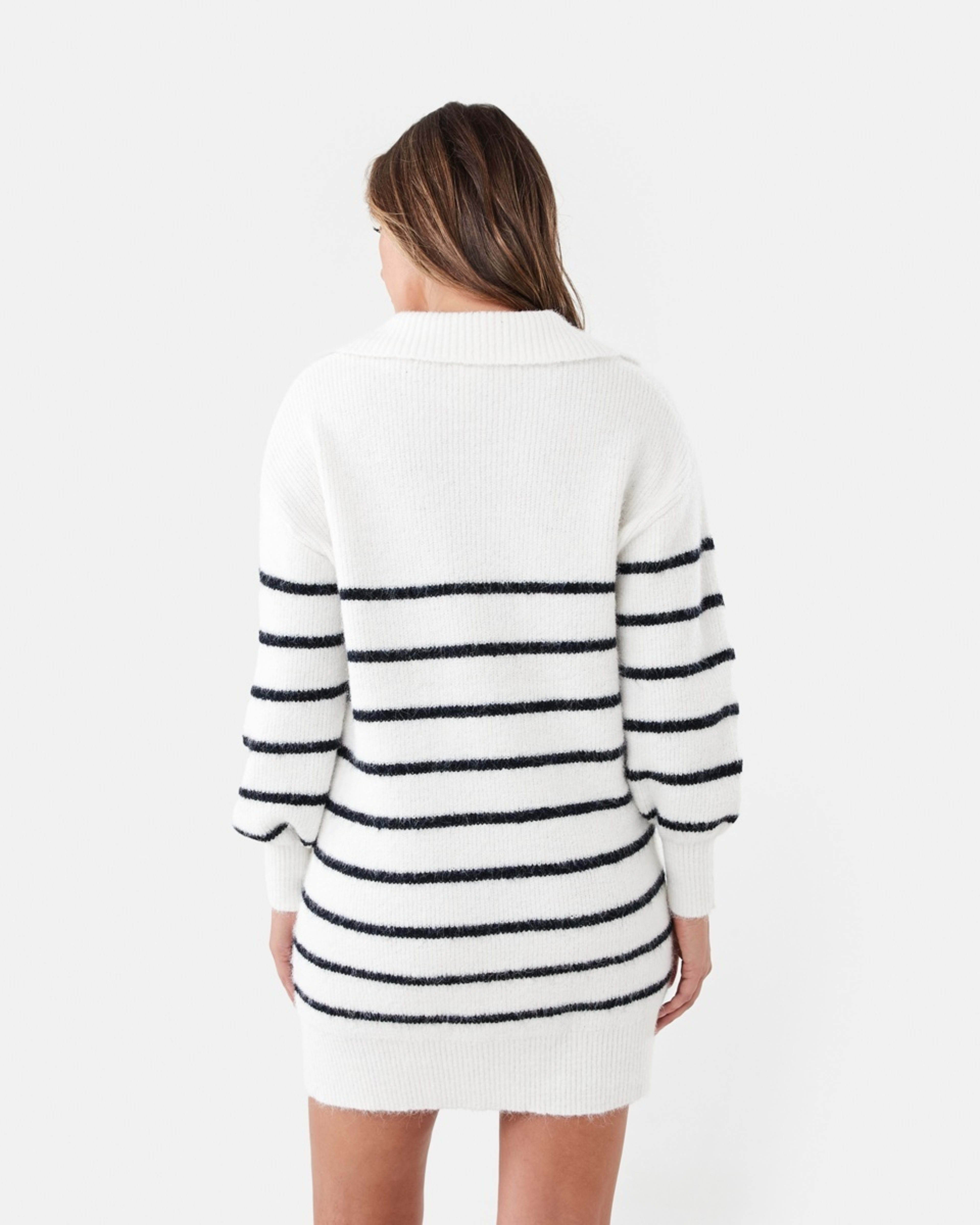 3 Long Sleeve Collared Knit Mini Dress Navy Strp, 3 of 6