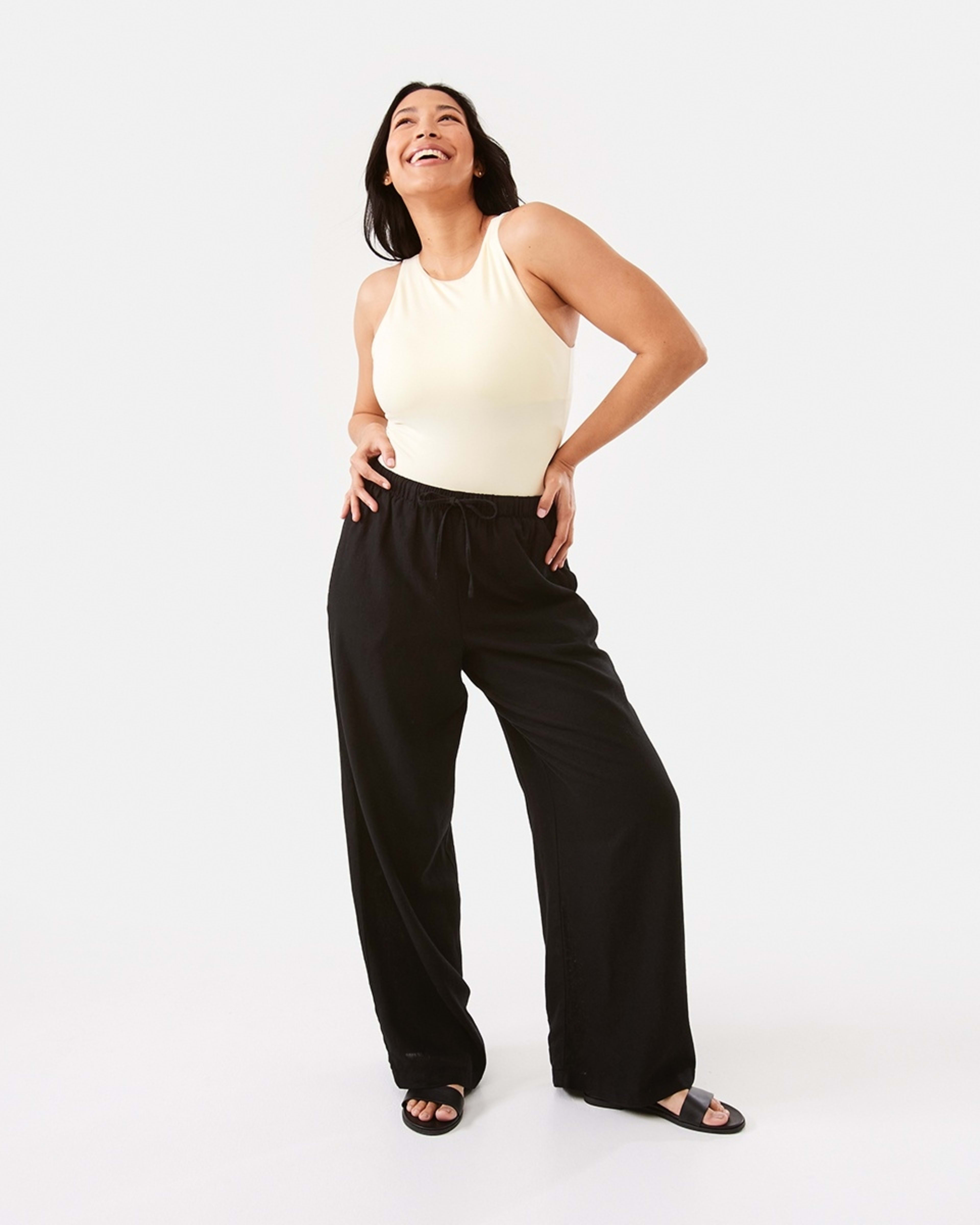2 Linen Blend Wide Leg Pants Black, 2 of 7