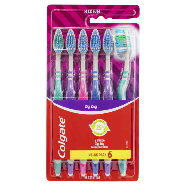 Colgate 6 Pack Medium Zigzag Toothbrushes - Kmart