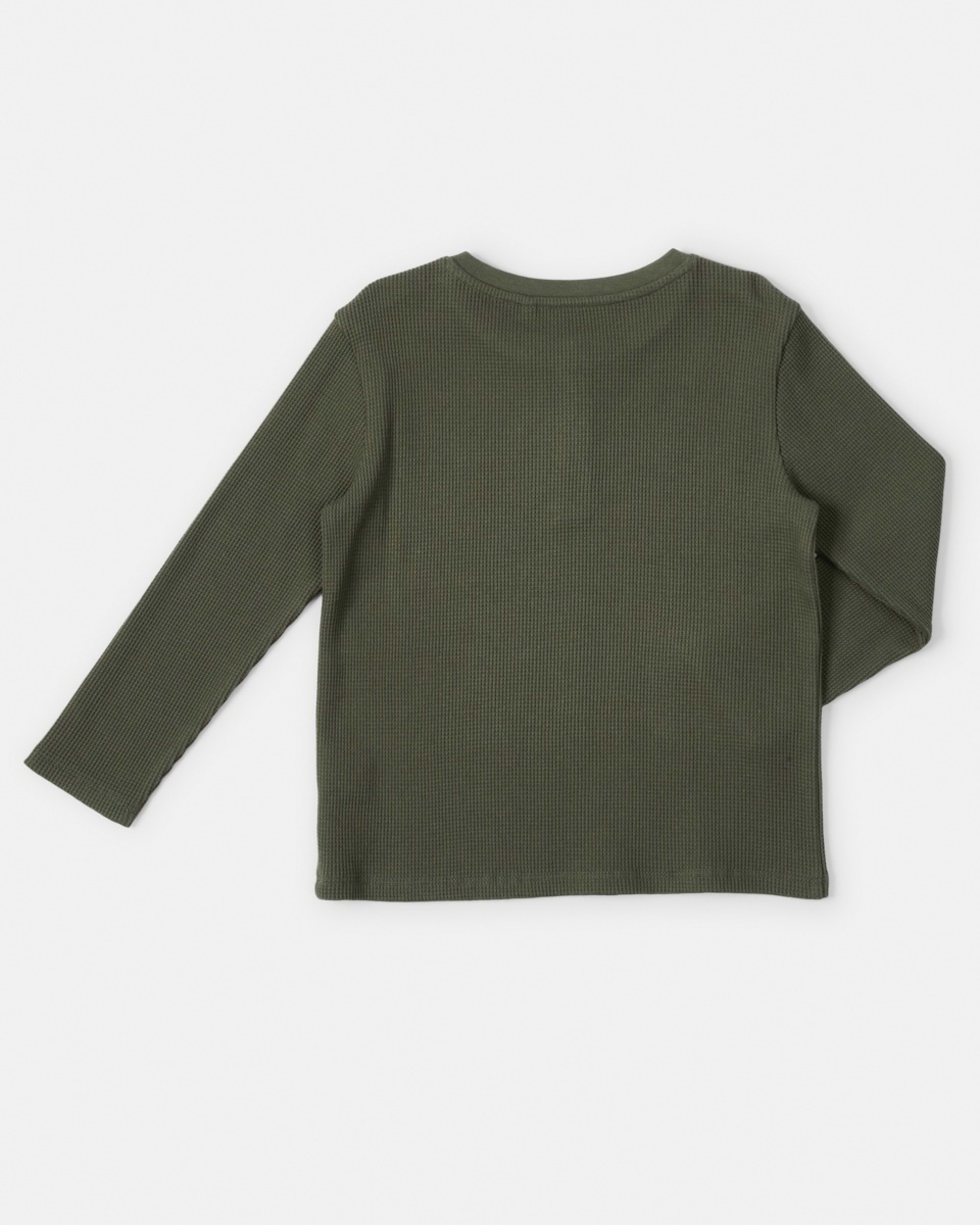 8 Waffle Henley Long Sleeve T-shirt Army Canvas, 8 of 8