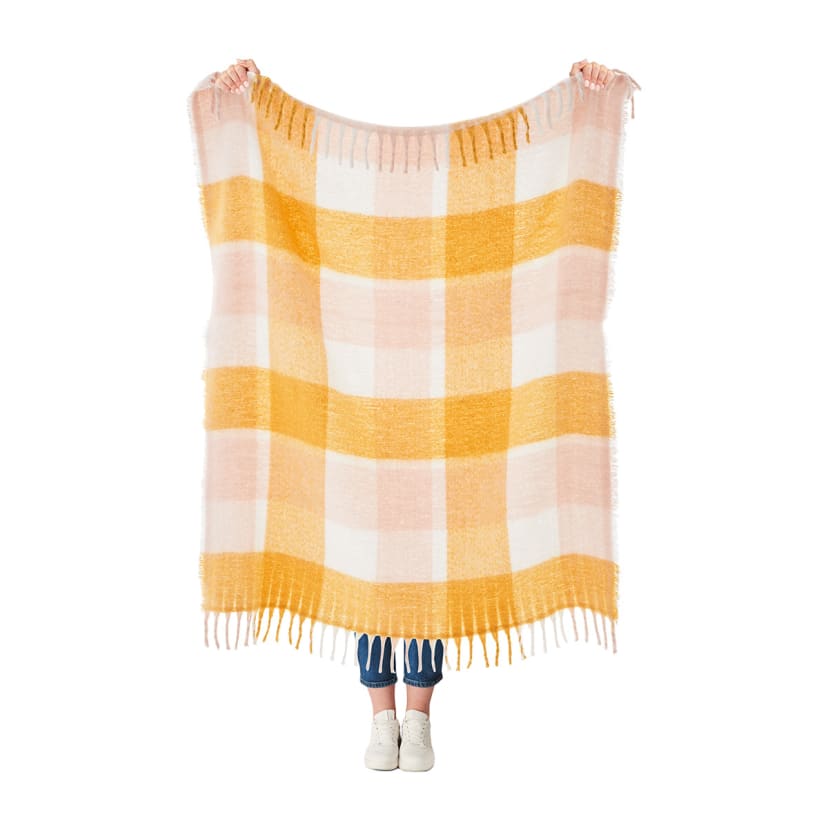 Check Woven Throw Pink and Mustard Kmart