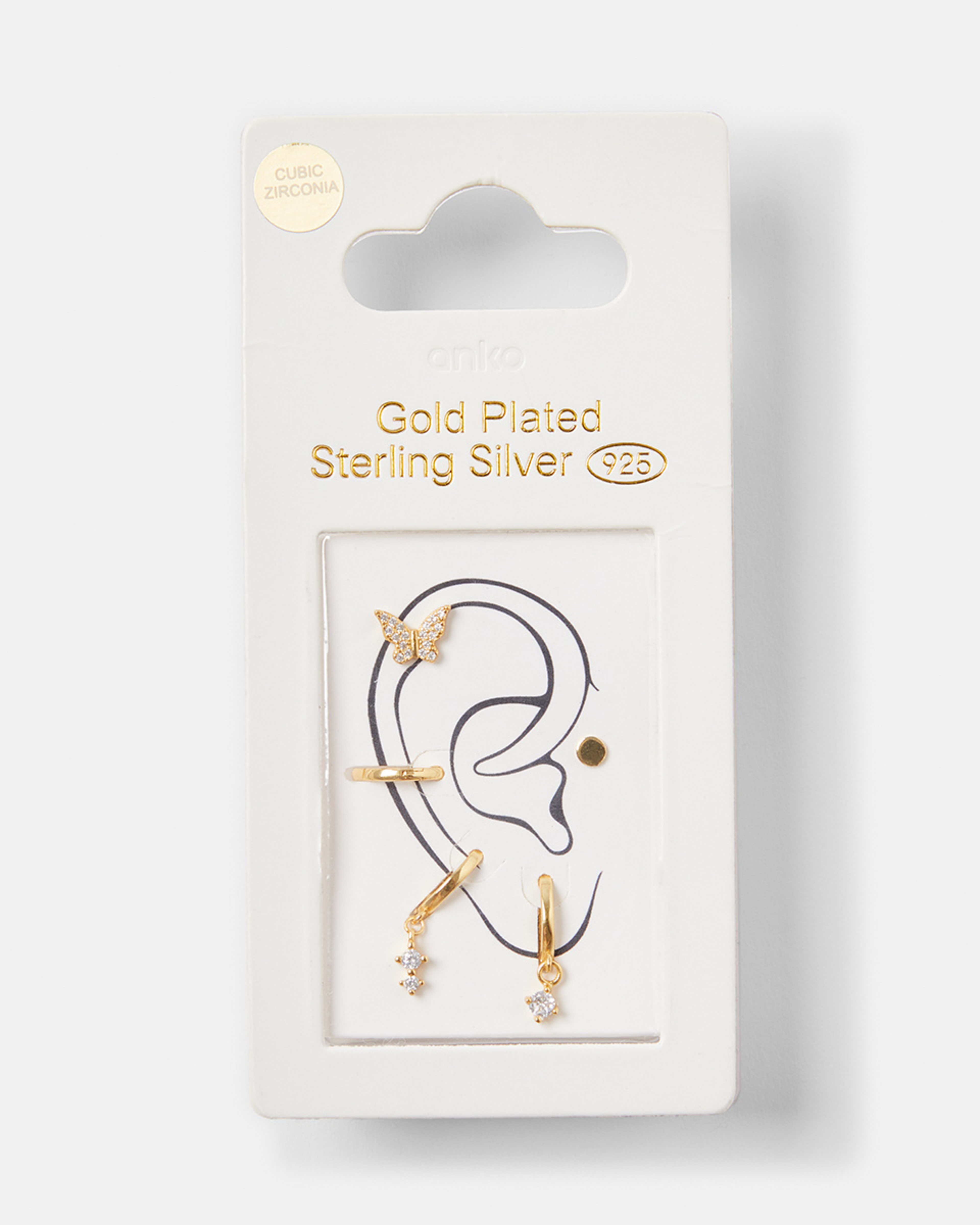 5 Pack Gold Plated Sterling Silver Butterfly Stack Earrings Kmart