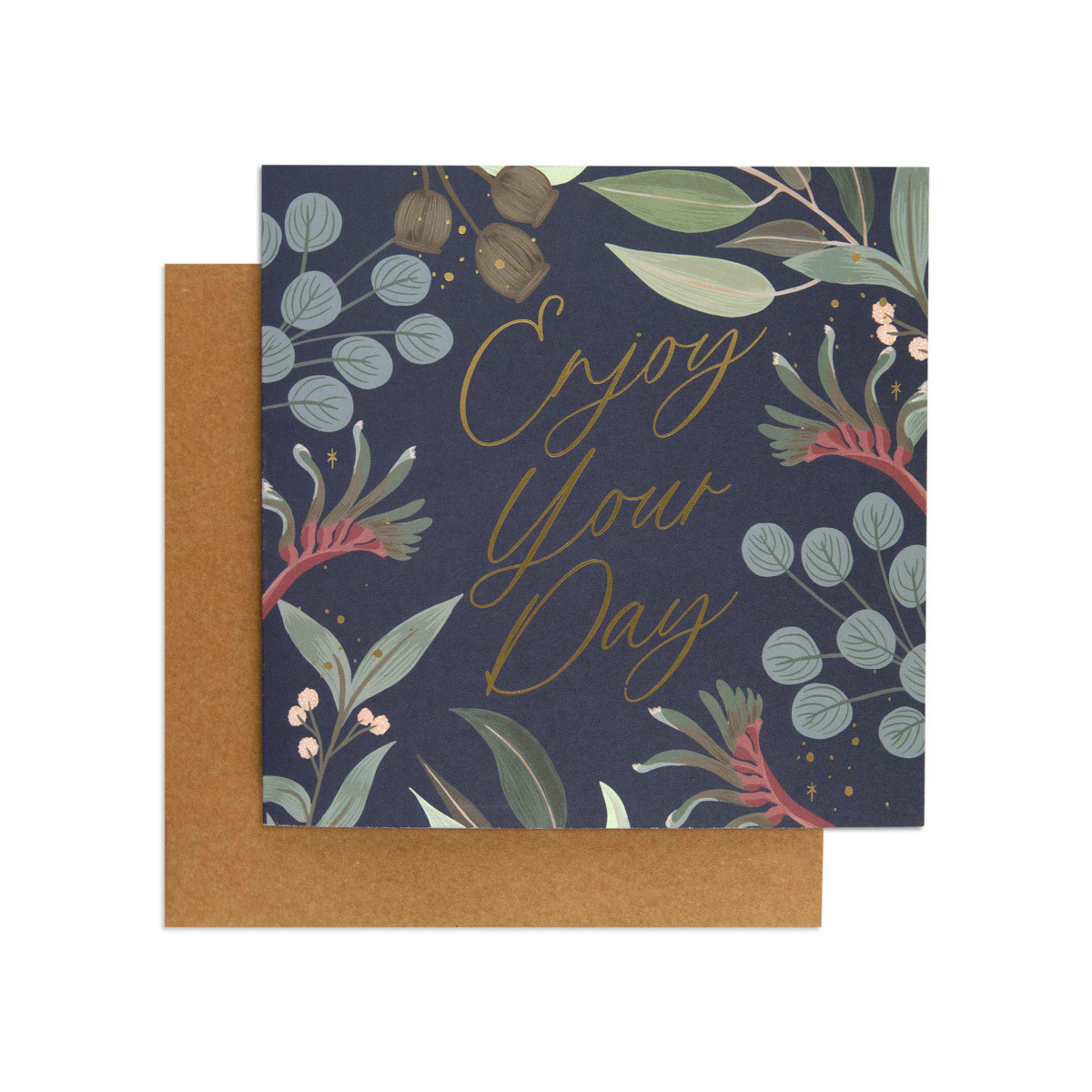 1 Hallmark Birthday Card - Australian Spirit Among The Gum Trees Navy Flora