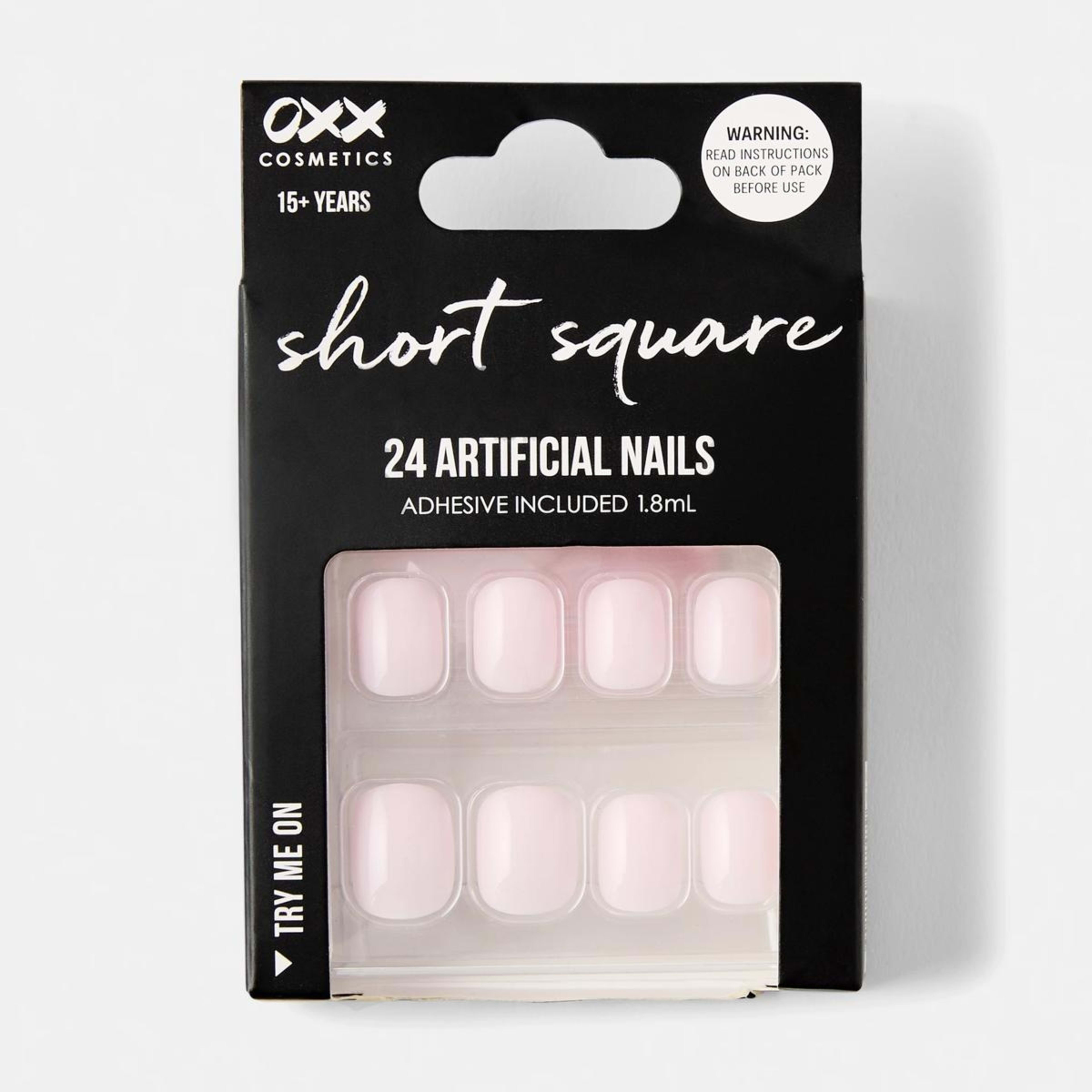 1 OXX Cosmetics 24 Pack Artificial Nails with Adhesive - Short Square Shape, Pink