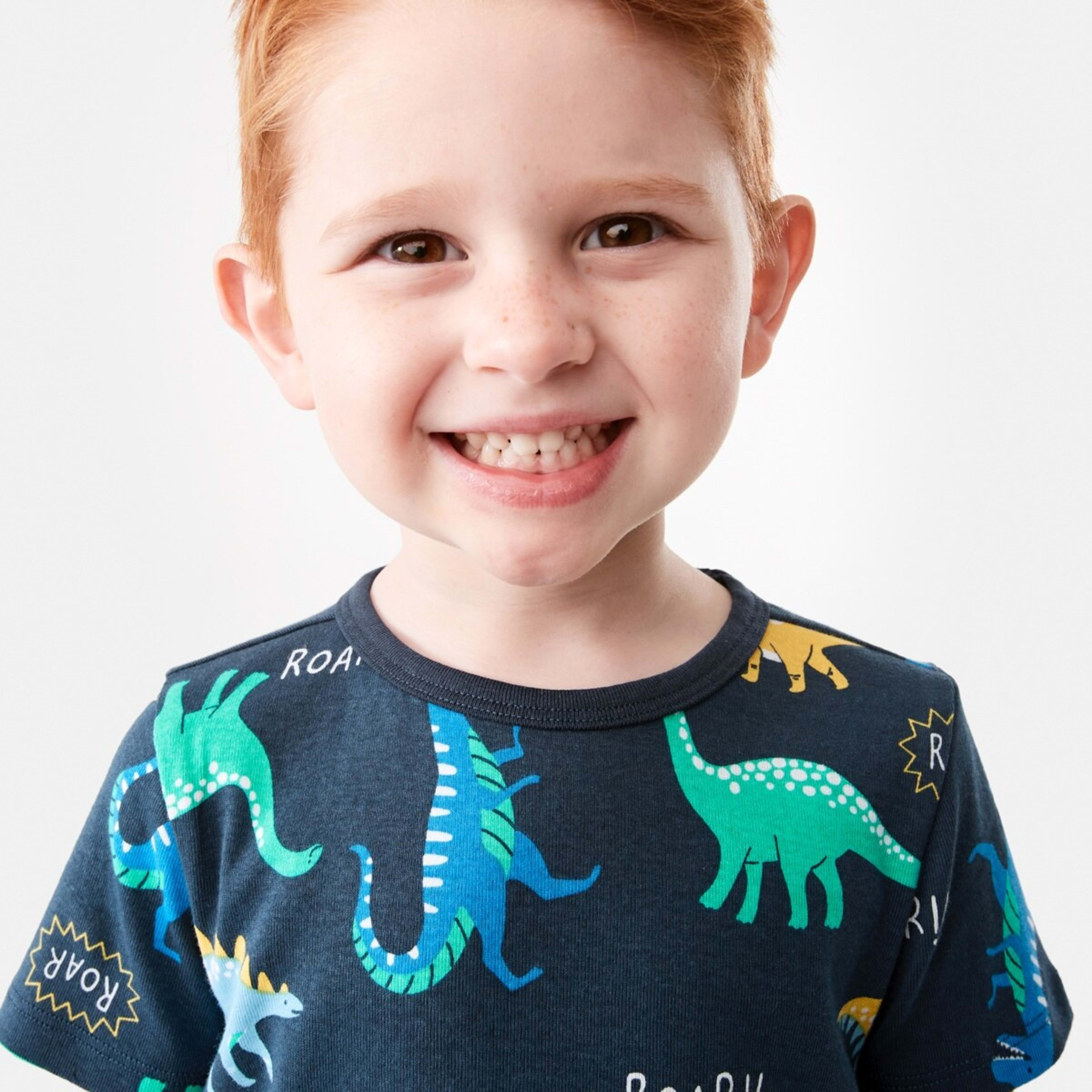 3 Short Sleeve Rib Knit Pyjama Set Multidinos, 3 of 10