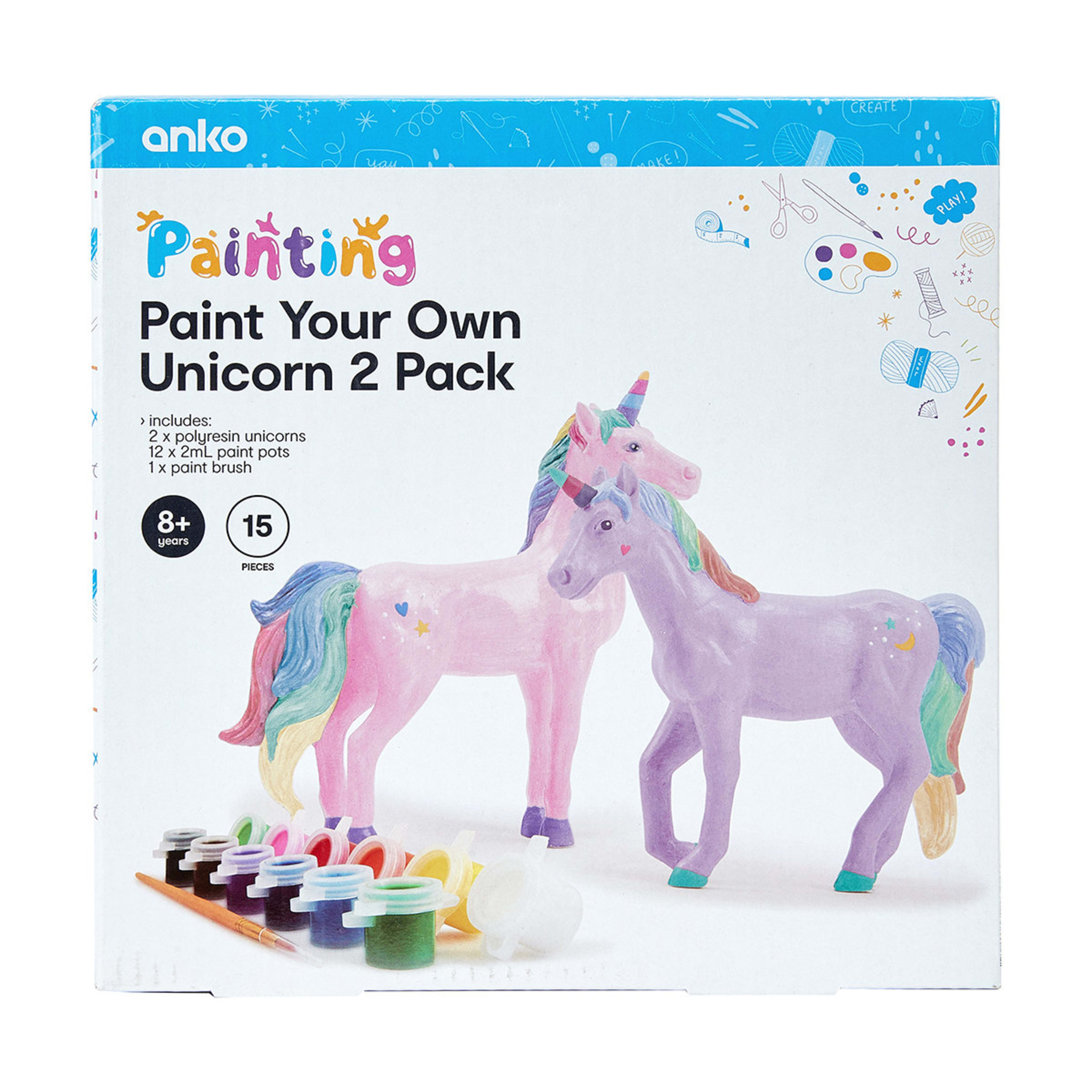 15 Piece Paint Your Own 2 Pack Unicorn