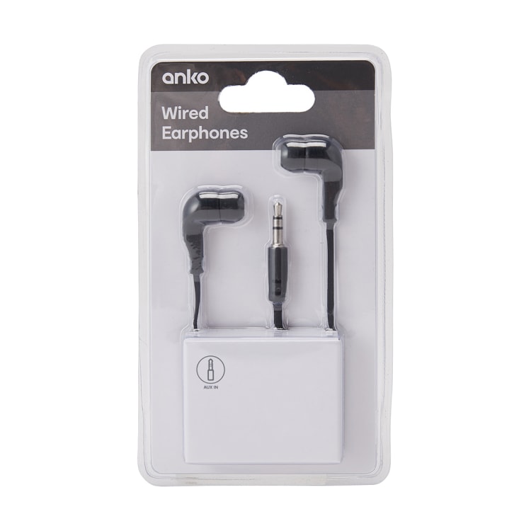 Wired Earphones Black Kmart