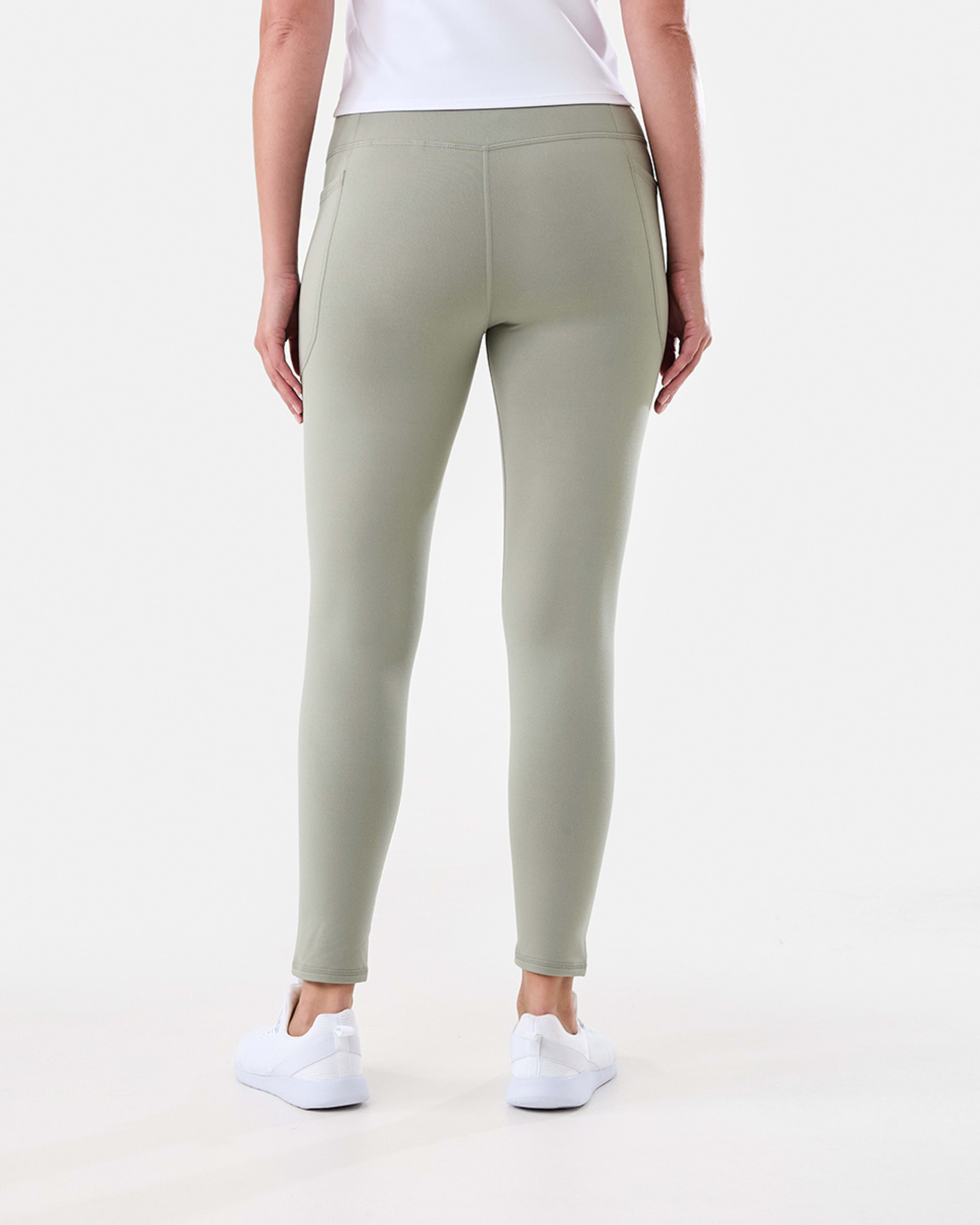 3 Active Womens Full Length Fleece Leggings SOFT KHAKI, 3 of 5