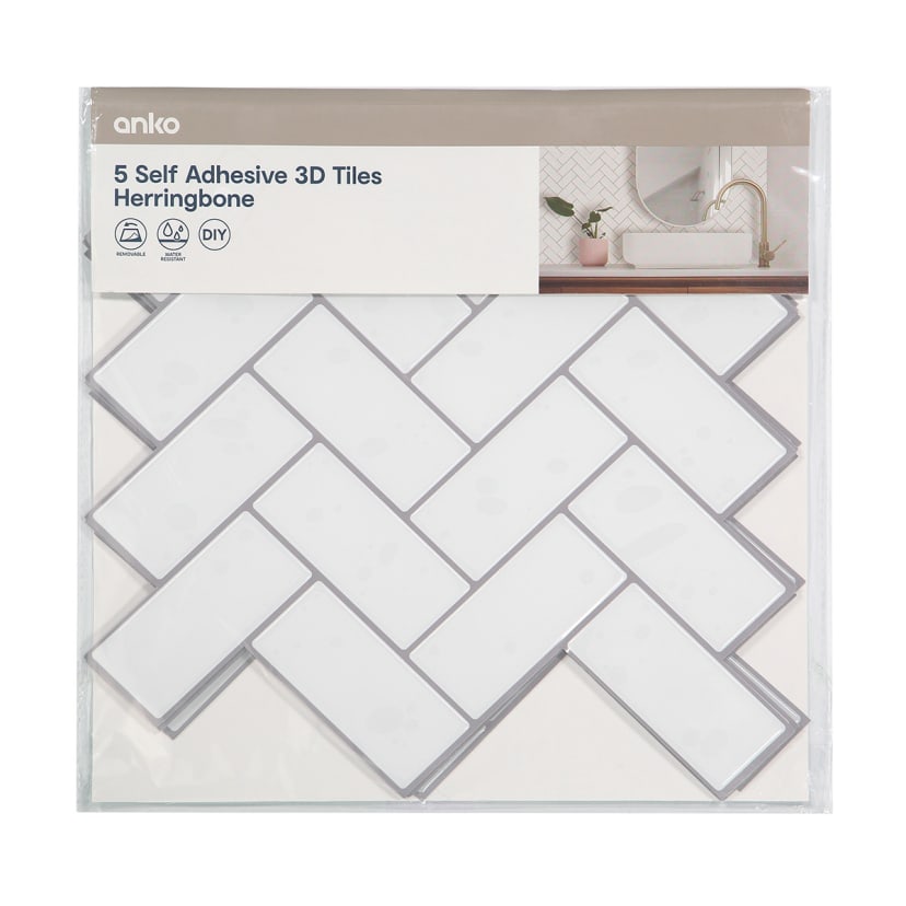 5 Pack Self Adhesive 3D Tiles Herringbone Kmart