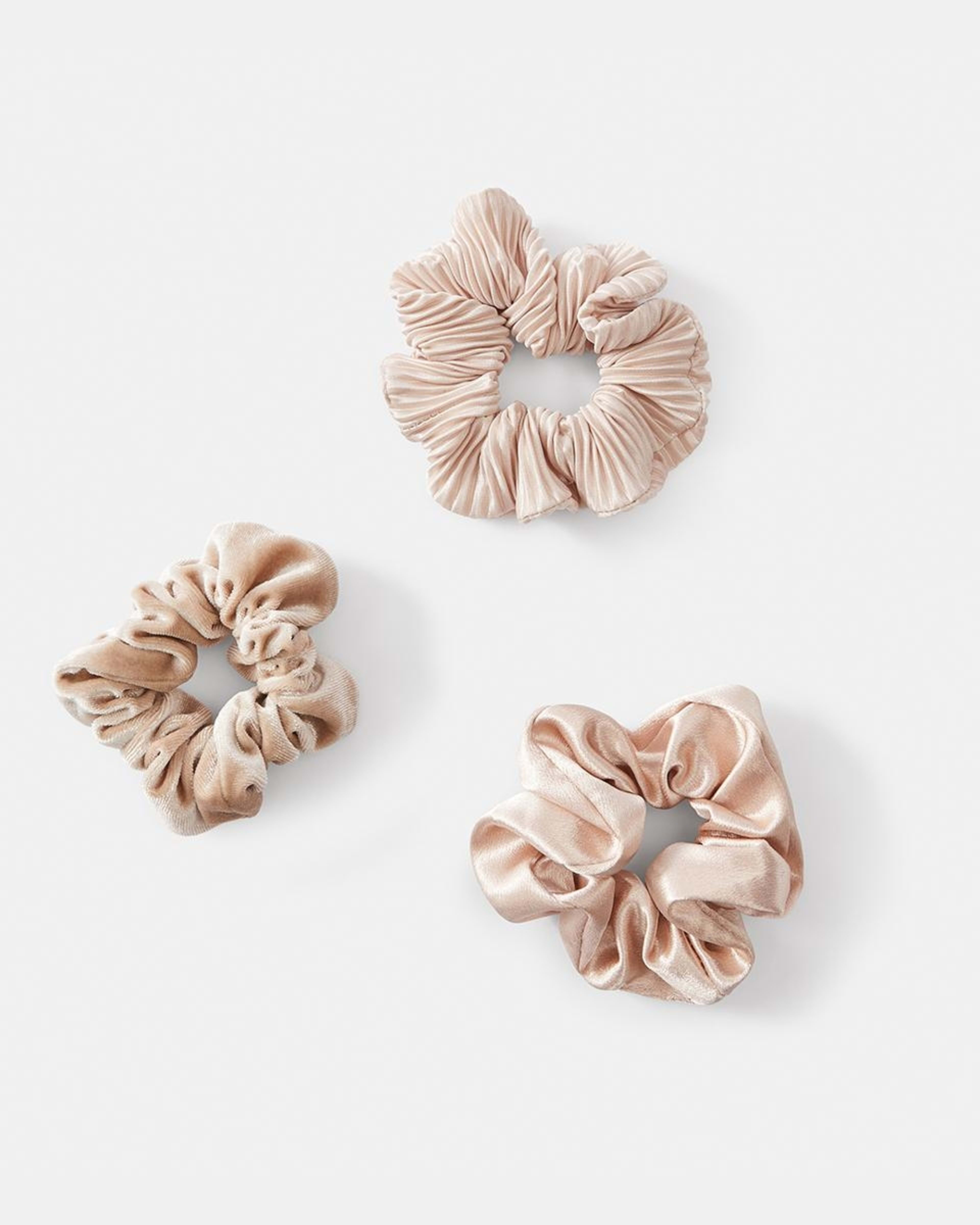 1 3 Pack Textured Hair Scrunchies - Beige Beige
