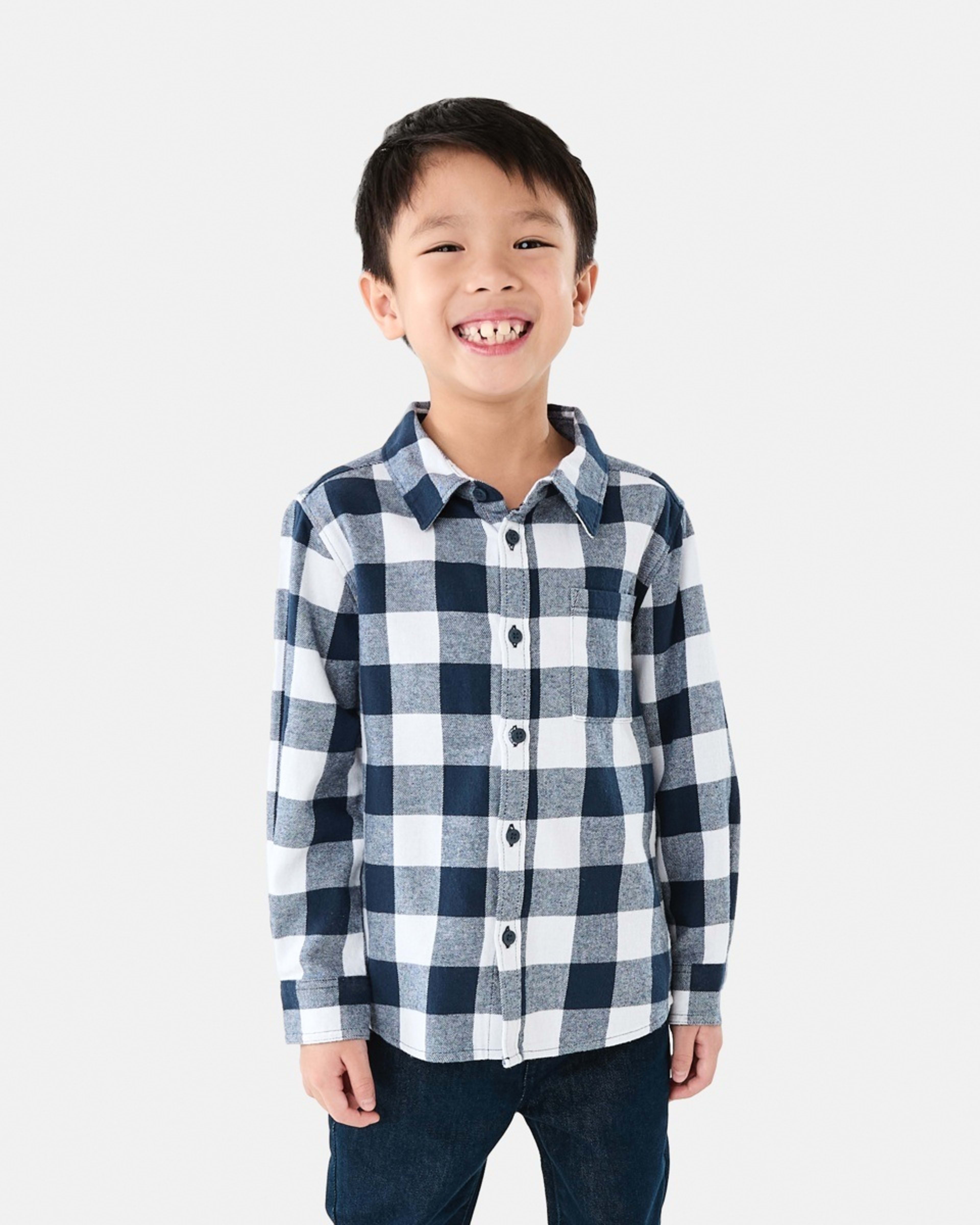 1 Yarn Dyed Flannel Shirt Two Tone Buffalo Navy