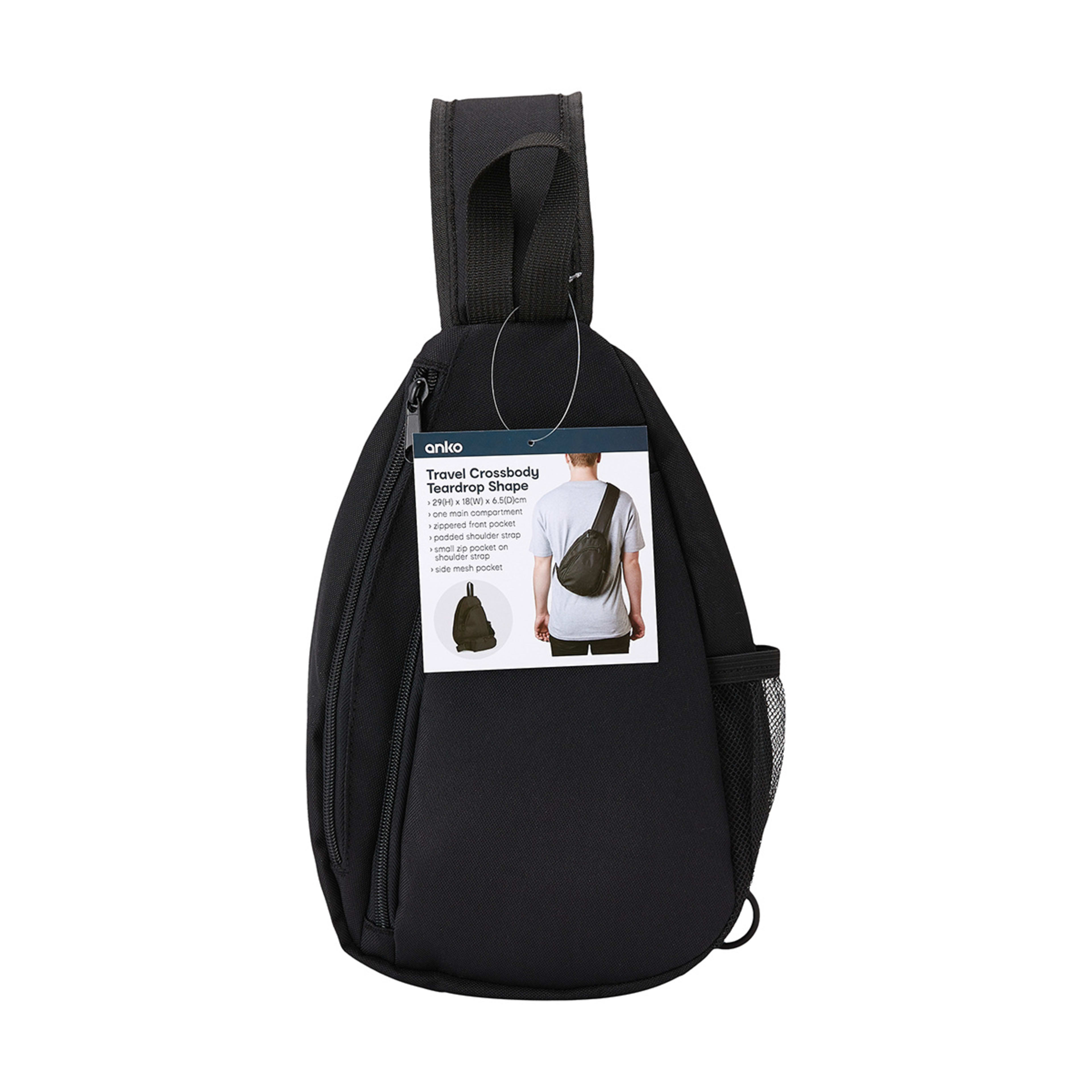 5 Travel Crossbody Teardrop Shape Bag - Black, 5 of 6