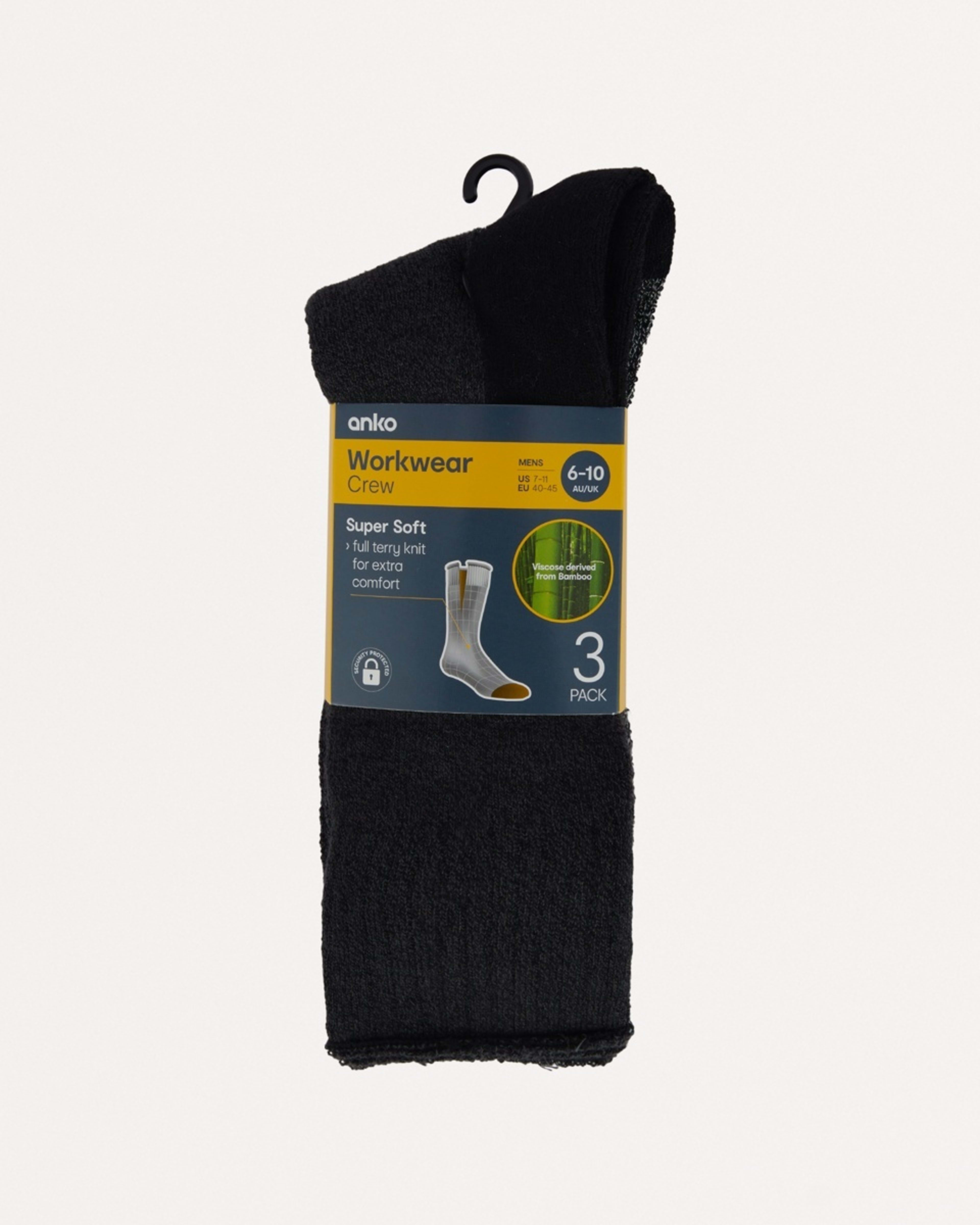 3 3 Pack Bamboo Crew Industrial Socks BLACK BAMBOO, 3 of 3