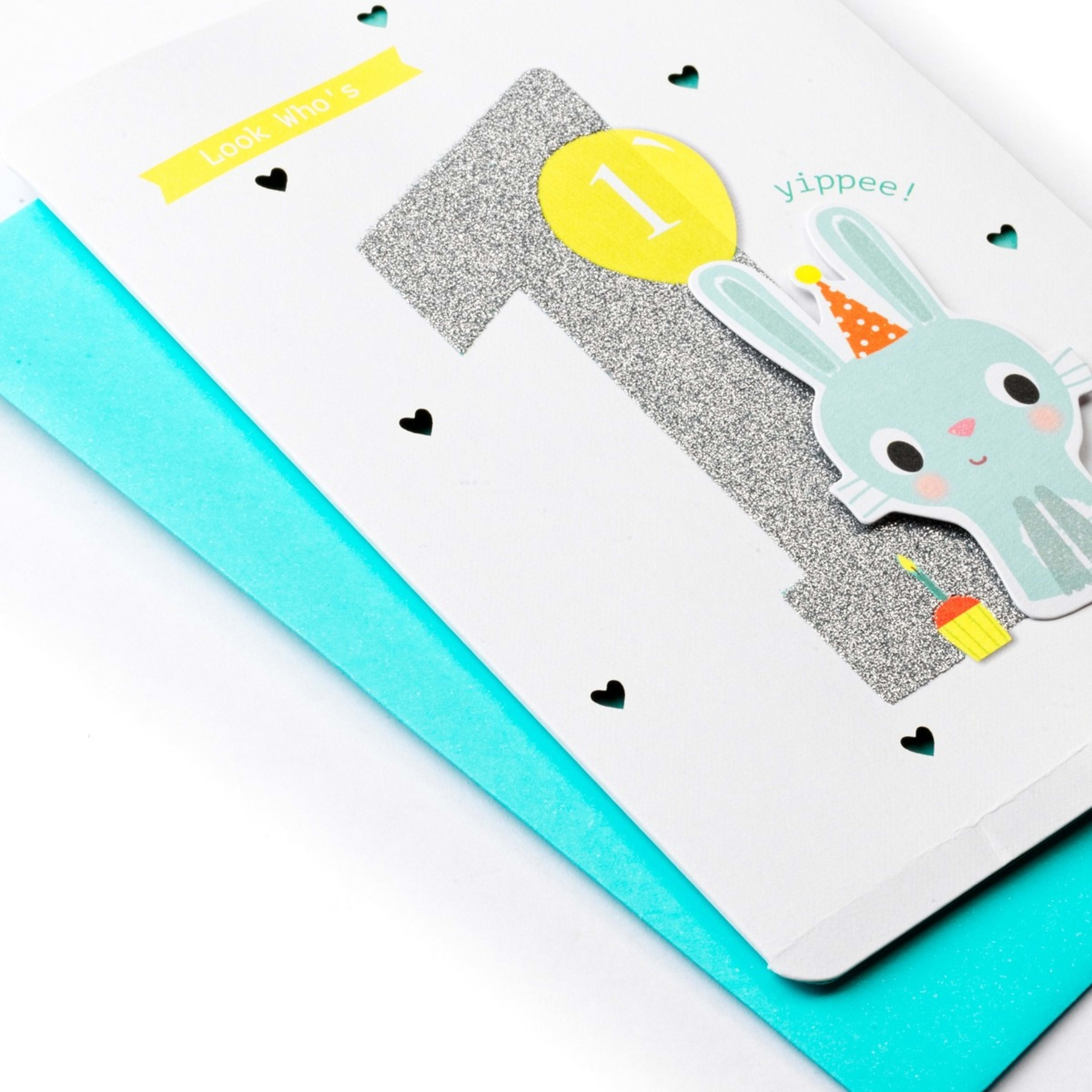 3 Hallmark 1st Birthday Card - Green Bunny, 3 of 3