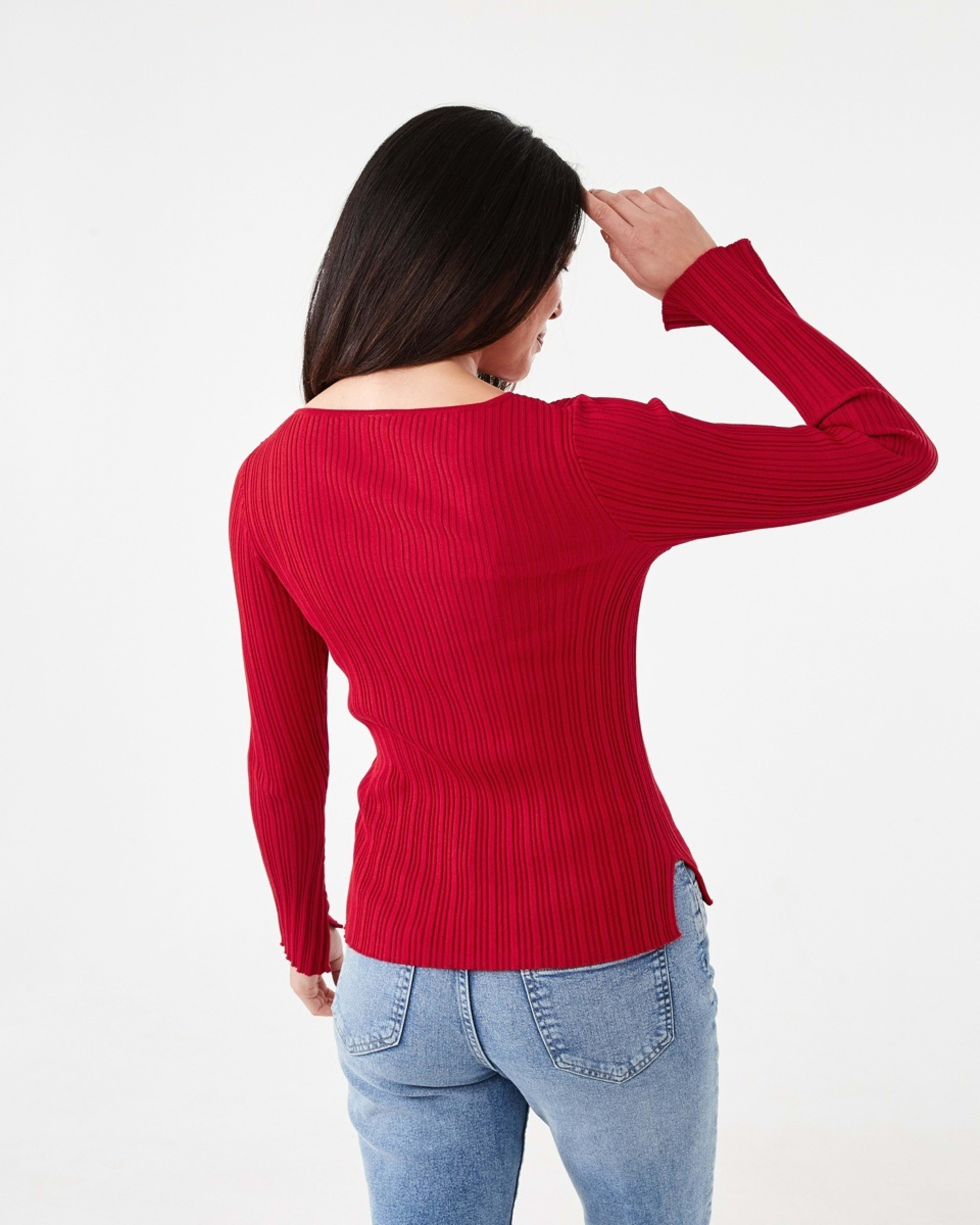 3 Long Sleeve Rib Boat Neck Top Cherry Red, 3 of 6