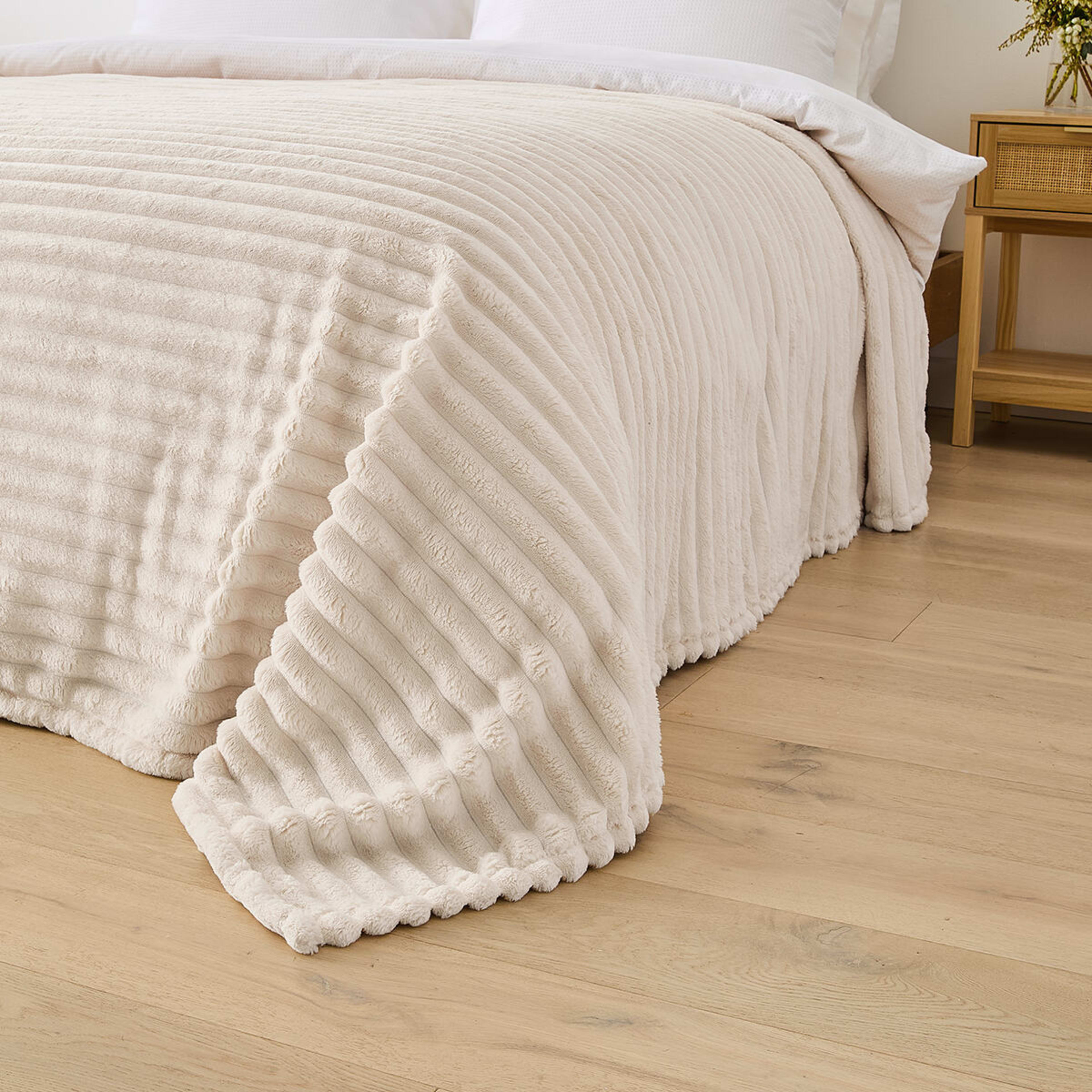 2 Plush Ribbed Blanket - Double/Queen Bed, Ivory, 2 of 6