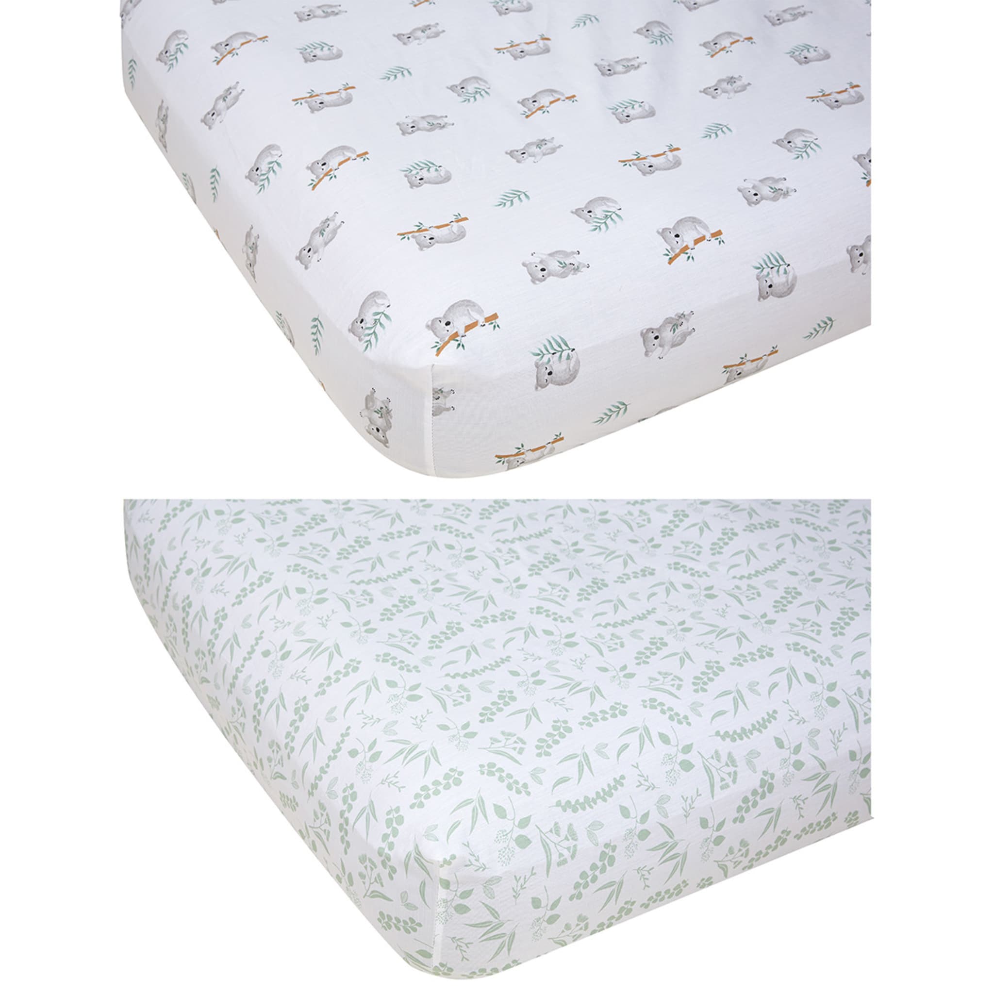 2 Organic Cotton Fitted Cot Sheets - Koala Print - Kmart