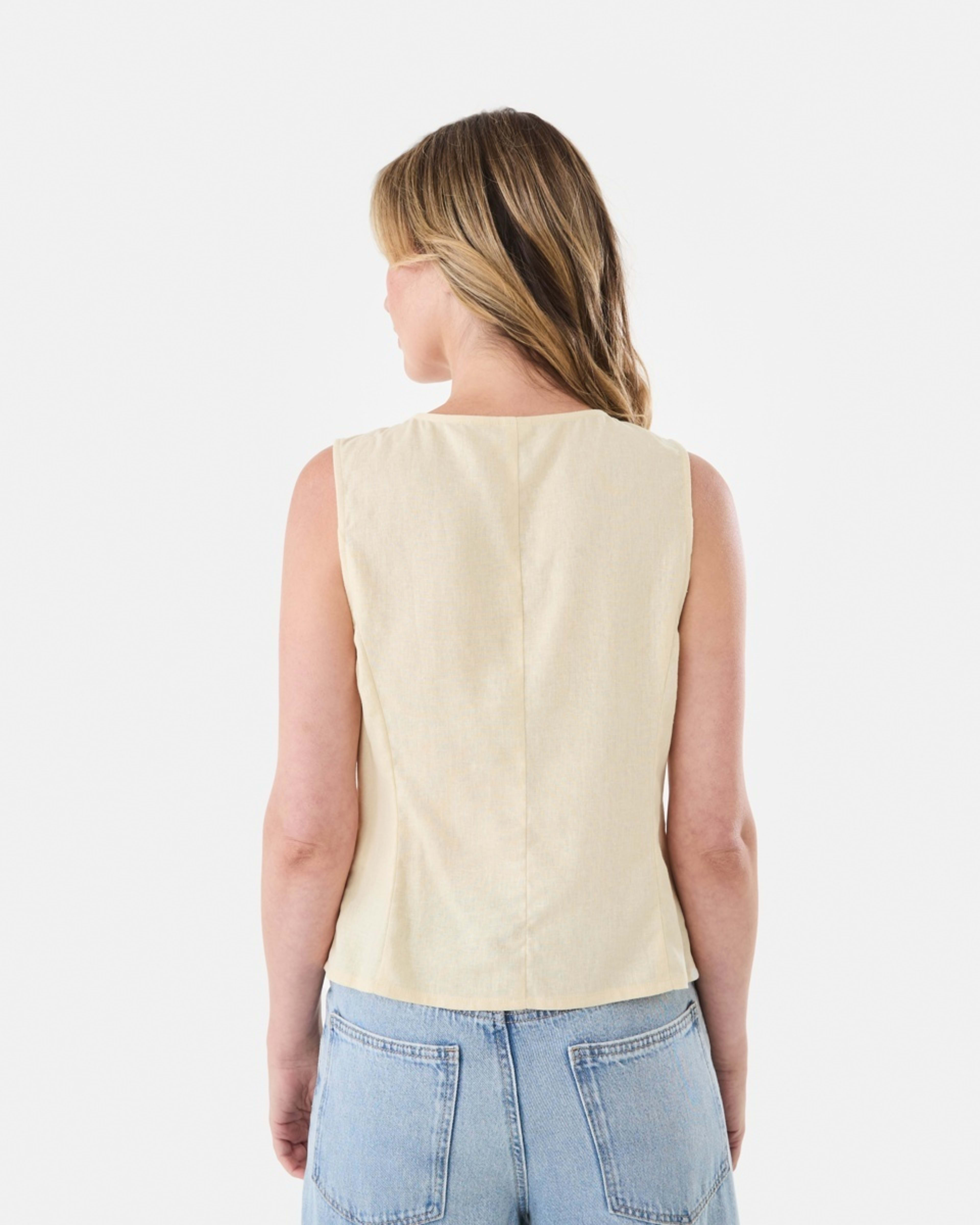 3 Sleeveless Crew Neck Linen Blend Waistcoat Ylw Straw, 3 of 6